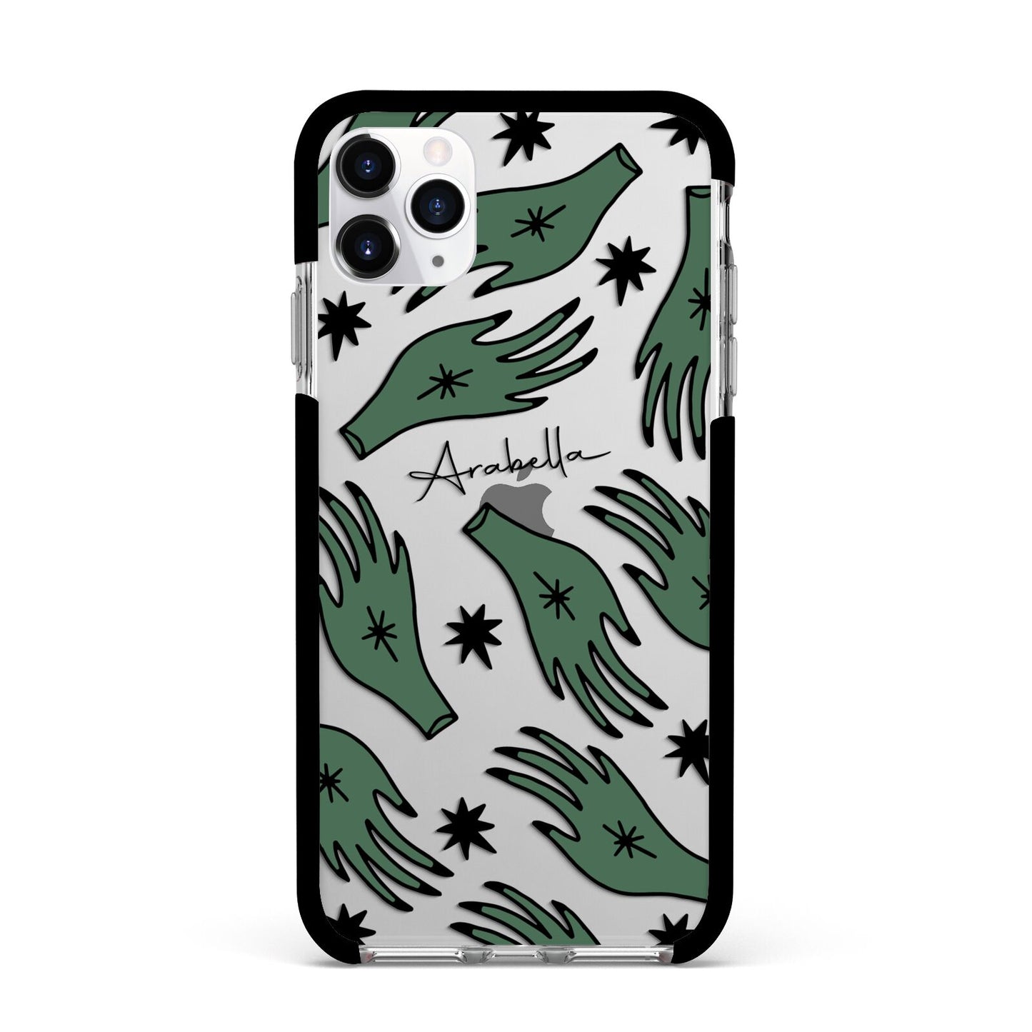 Green Star Hands Personalised Apple iPhone 11 Pro Max in Silver with Black Impact Case