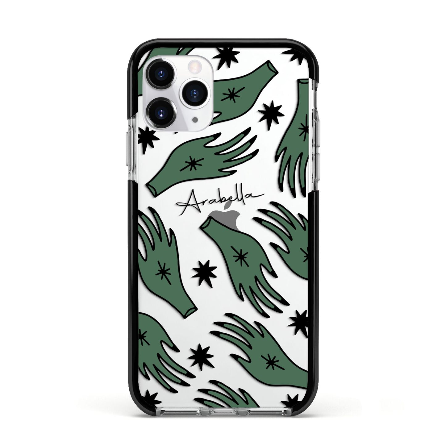 Green Star Hands Personalised Apple iPhone 11 Pro in Silver with Black Impact Case