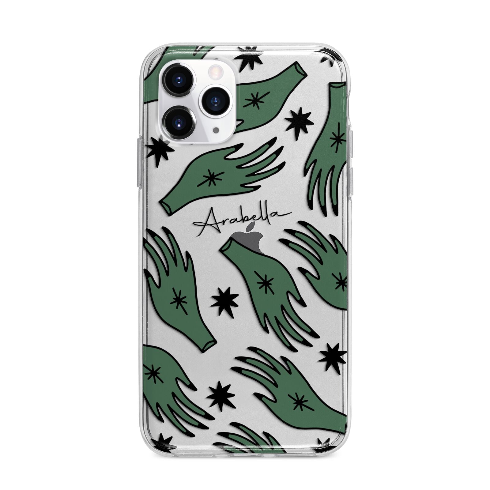 Green Star Hands Personalised Apple iPhone 11 Pro in Silver with Bumper Case