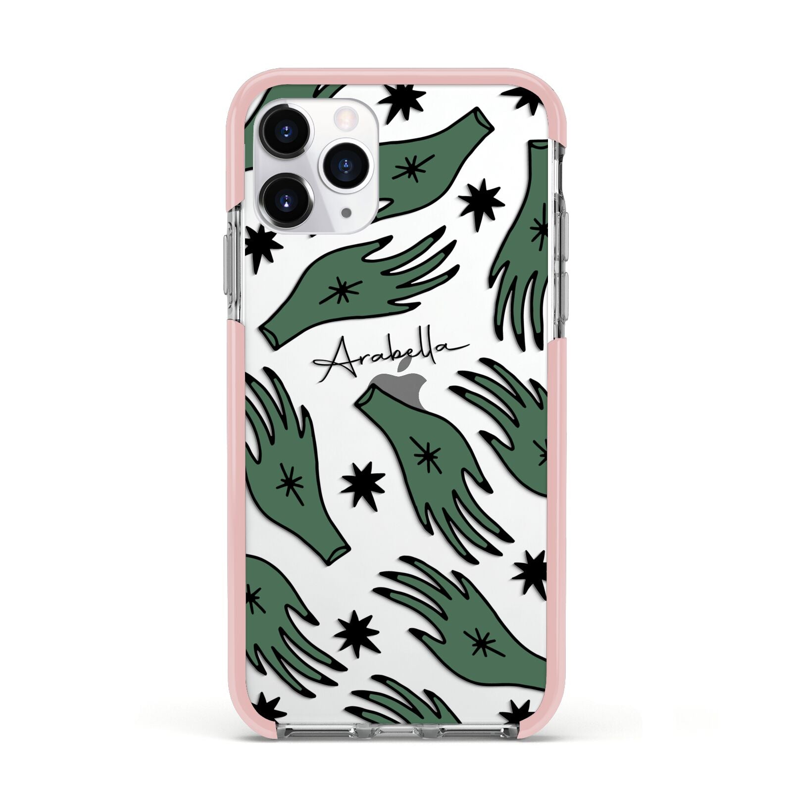 Green Star Hands Personalised Apple iPhone 11 Pro in Silver with Pink Impact Case