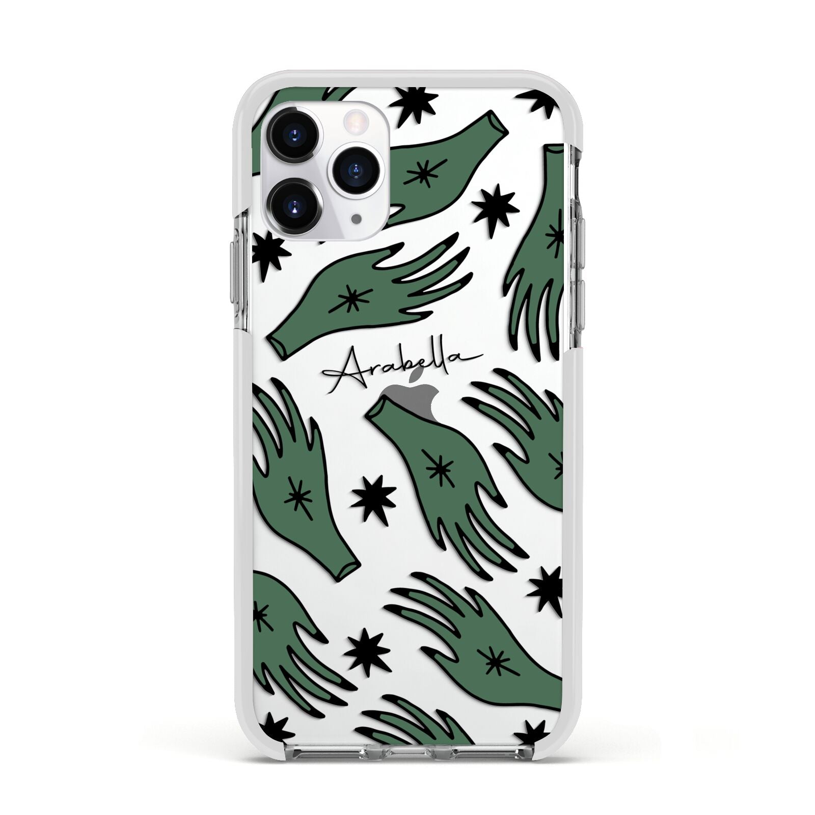 Green Star Hands Personalised Apple iPhone 11 Pro in Silver with White Impact Case
