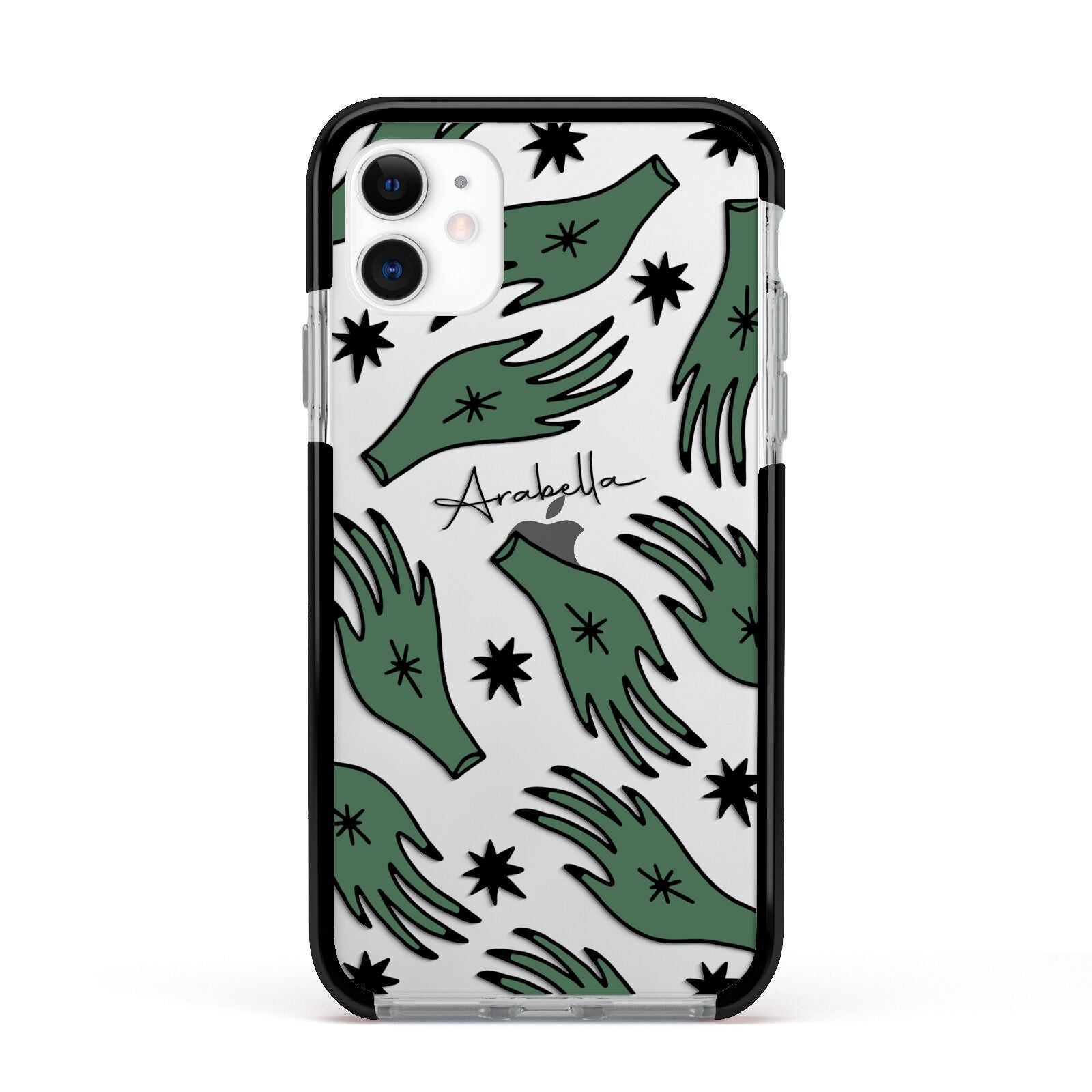 Green Star Hands Personalised Apple iPhone 11 in White with Black Impact Case