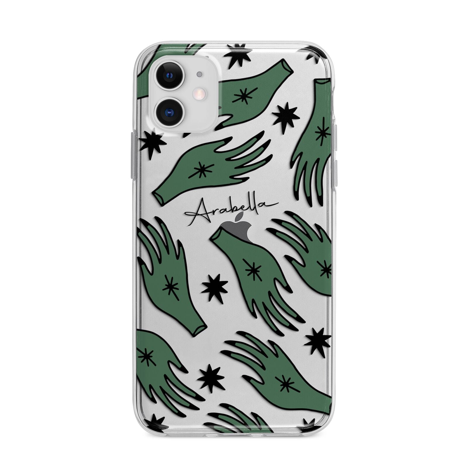 Green Star Hands Personalised Apple iPhone 11 in White with Bumper Case