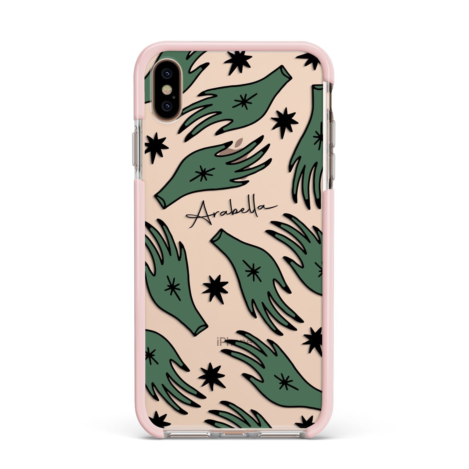 Green Star Hands Personalised Apple iPhone Xs Max Impact Case Pink Edge on Gold Phone