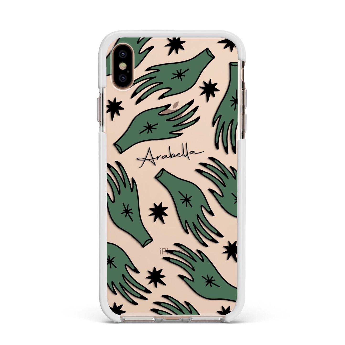 Green Star Hands Personalised Apple iPhone Xs Max Impact Case White Edge on Gold Phone