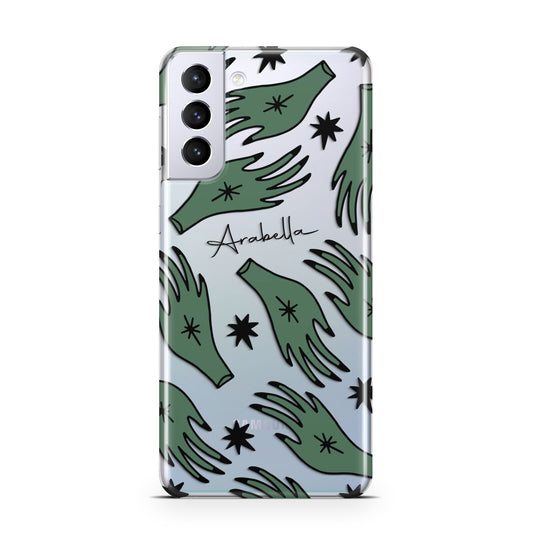 Green Star Hands Personalised Samsung S21 Plus Phone Case