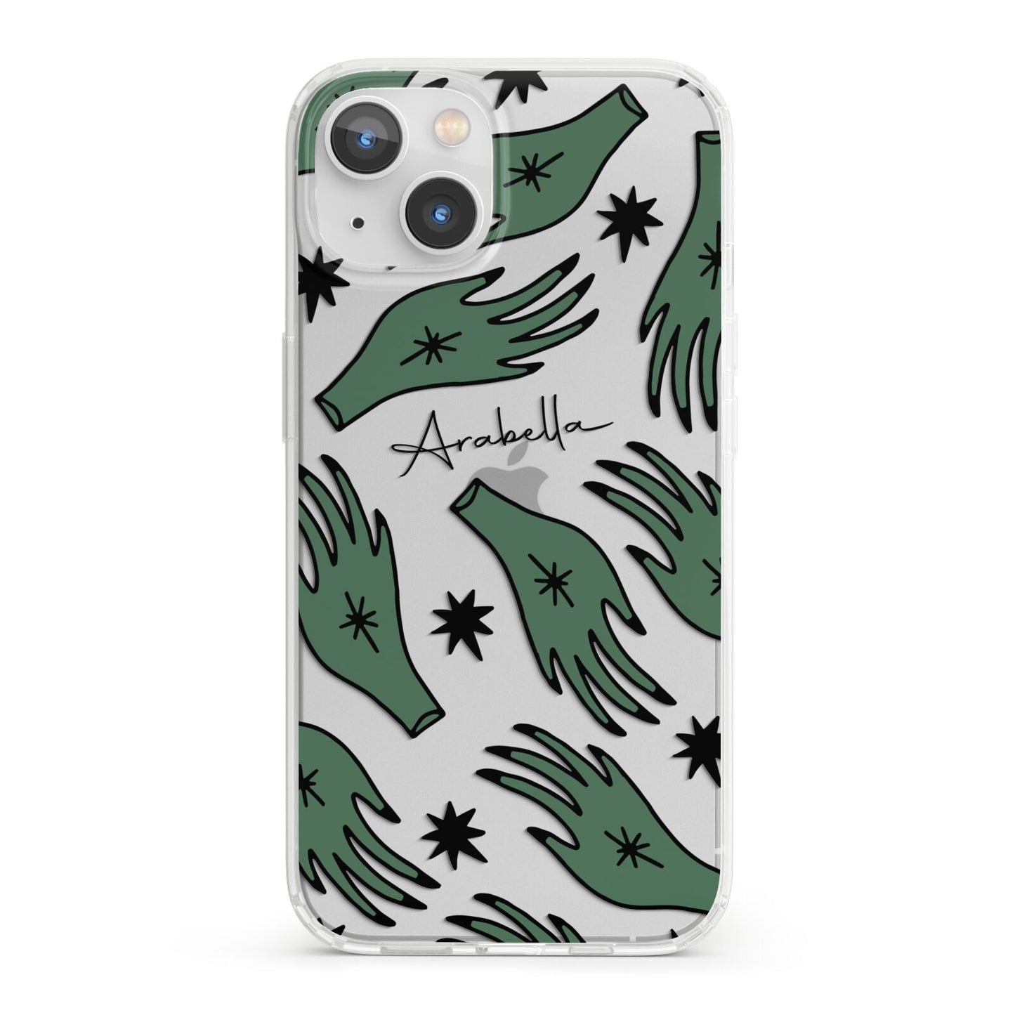 Green Star Hands Personalised iPhone 13 Clear Bumper Case