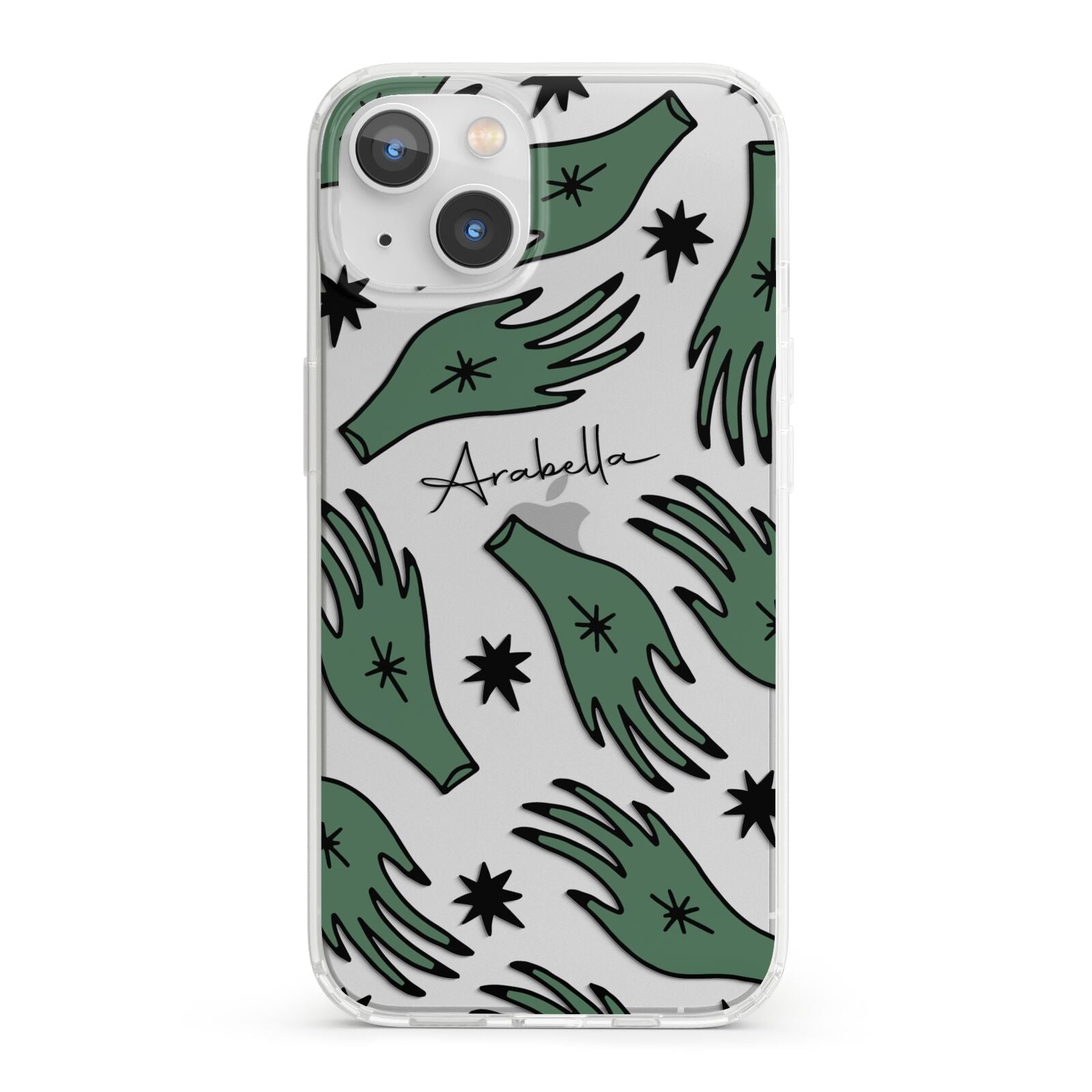 Green Star Hands Personalised iPhone 13 Clear Bumper Case