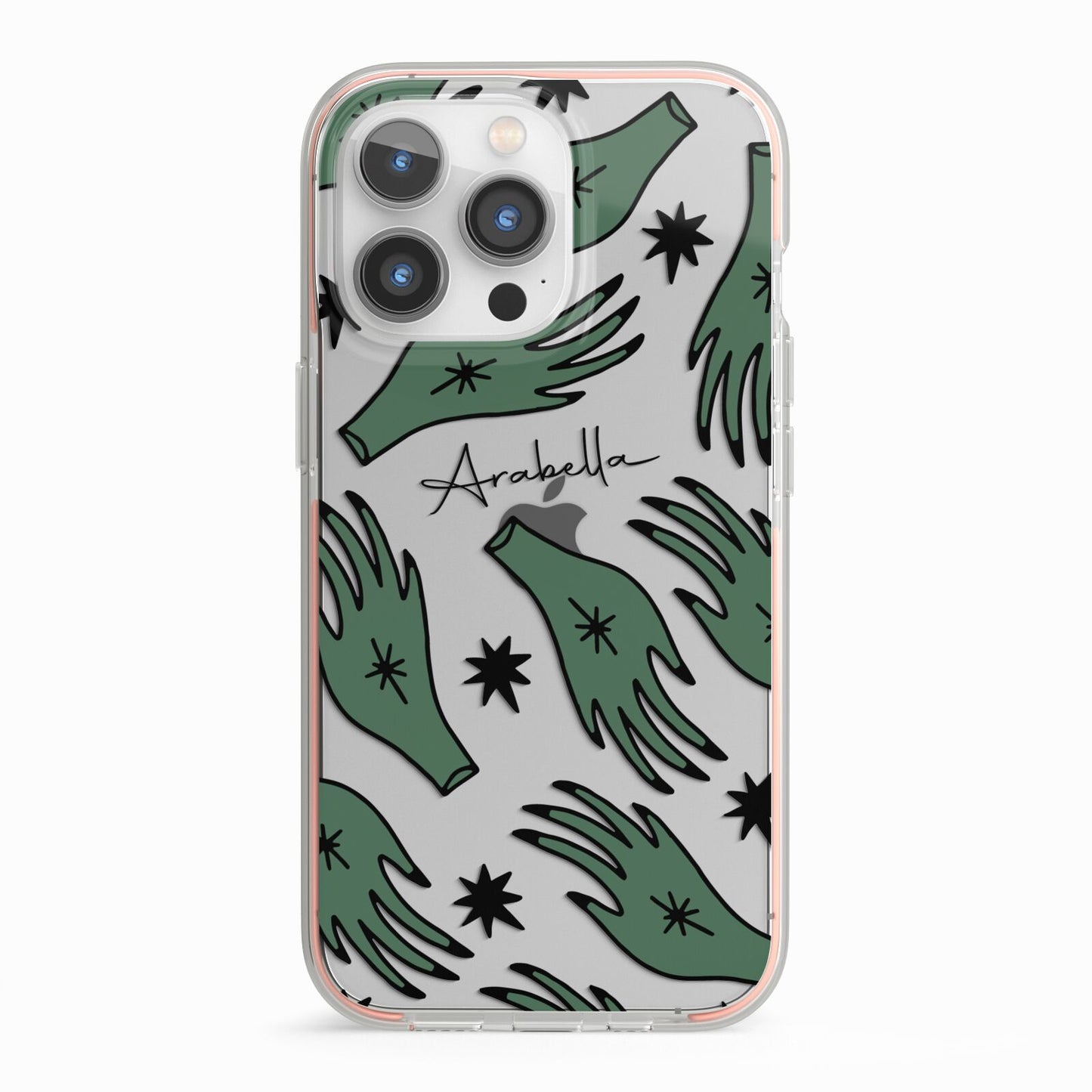 Green Star Hands Personalised iPhone 13 Pro TPU Impact Case with Pink Edges
