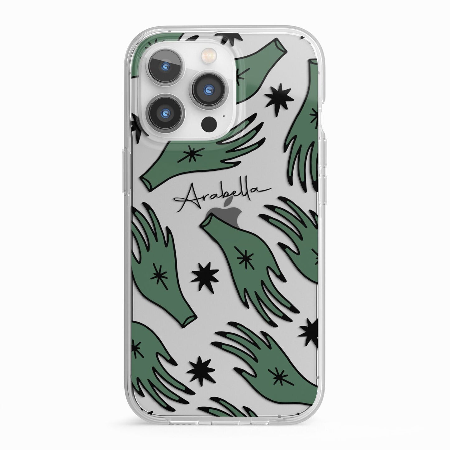 Green Star Hands Personalised iPhone 13 Pro TPU Impact Case with White Edges