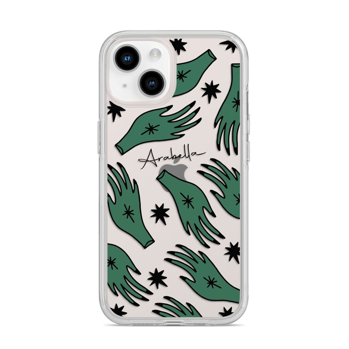 Green Star Hands Personalised iPhone 14 Clear Tough Case Starlight