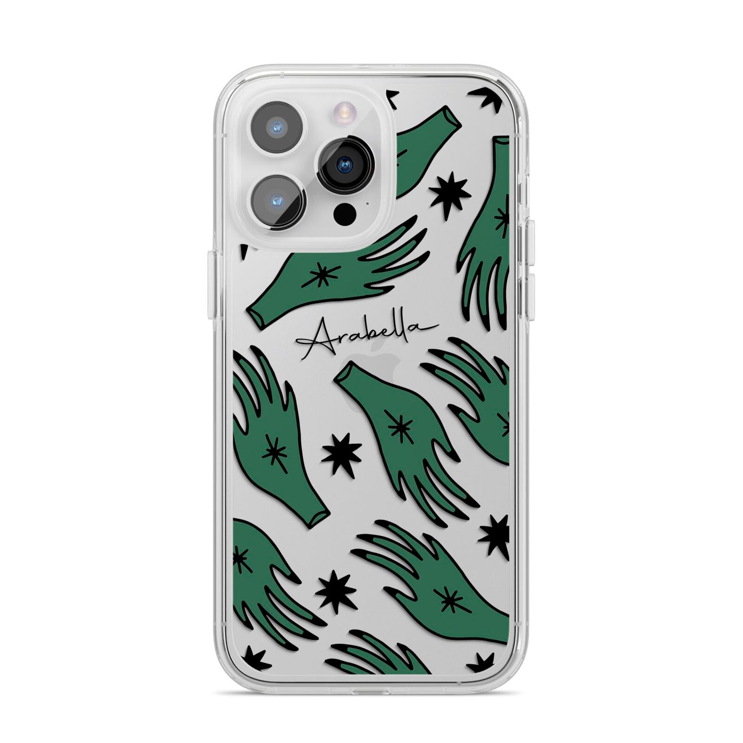 Green Star Hands Personalised iPhone 14 Pro Max Clear Tough Case Silver