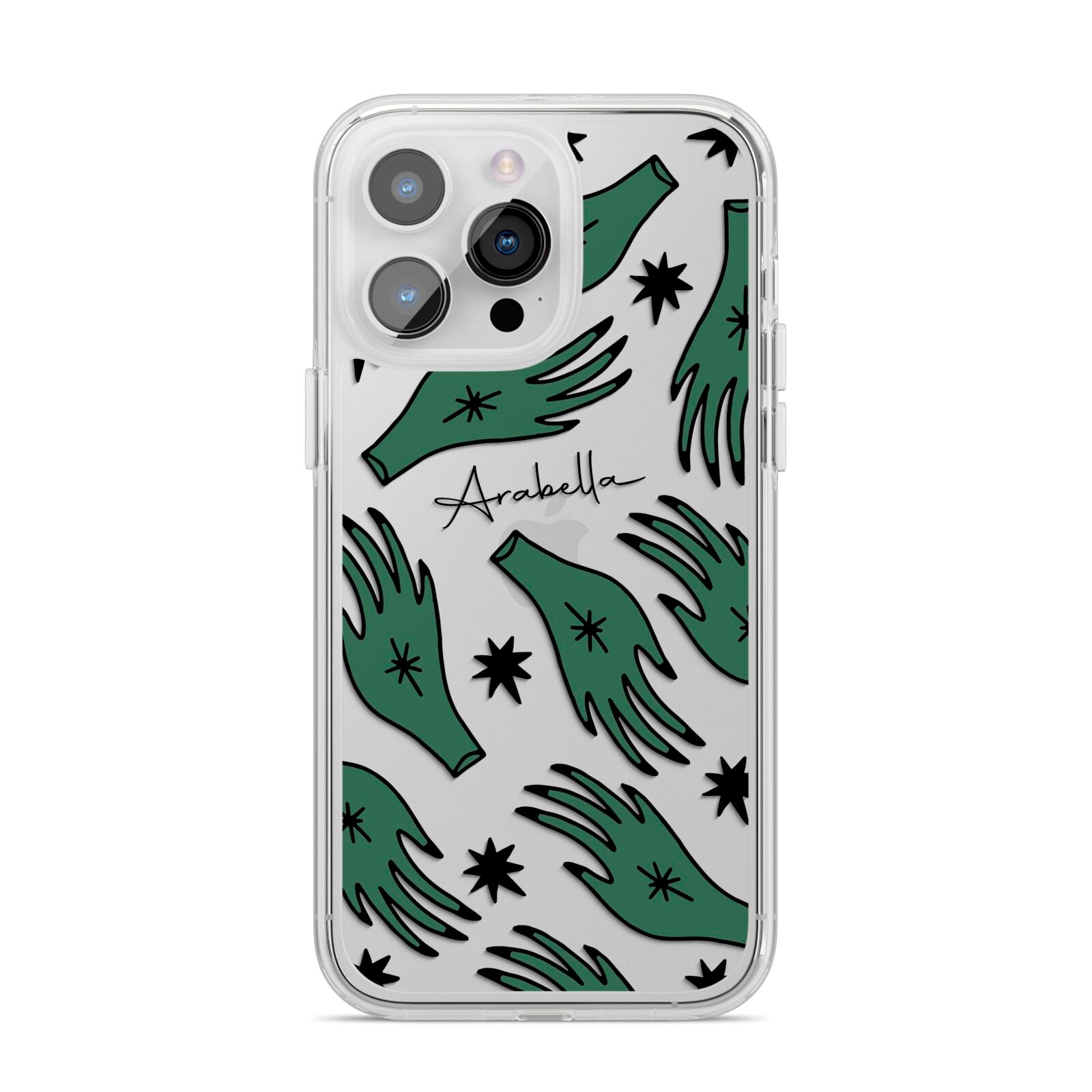 Green Star Hands Personalised iPhone 14 Pro Max Clear Tough Case Silver