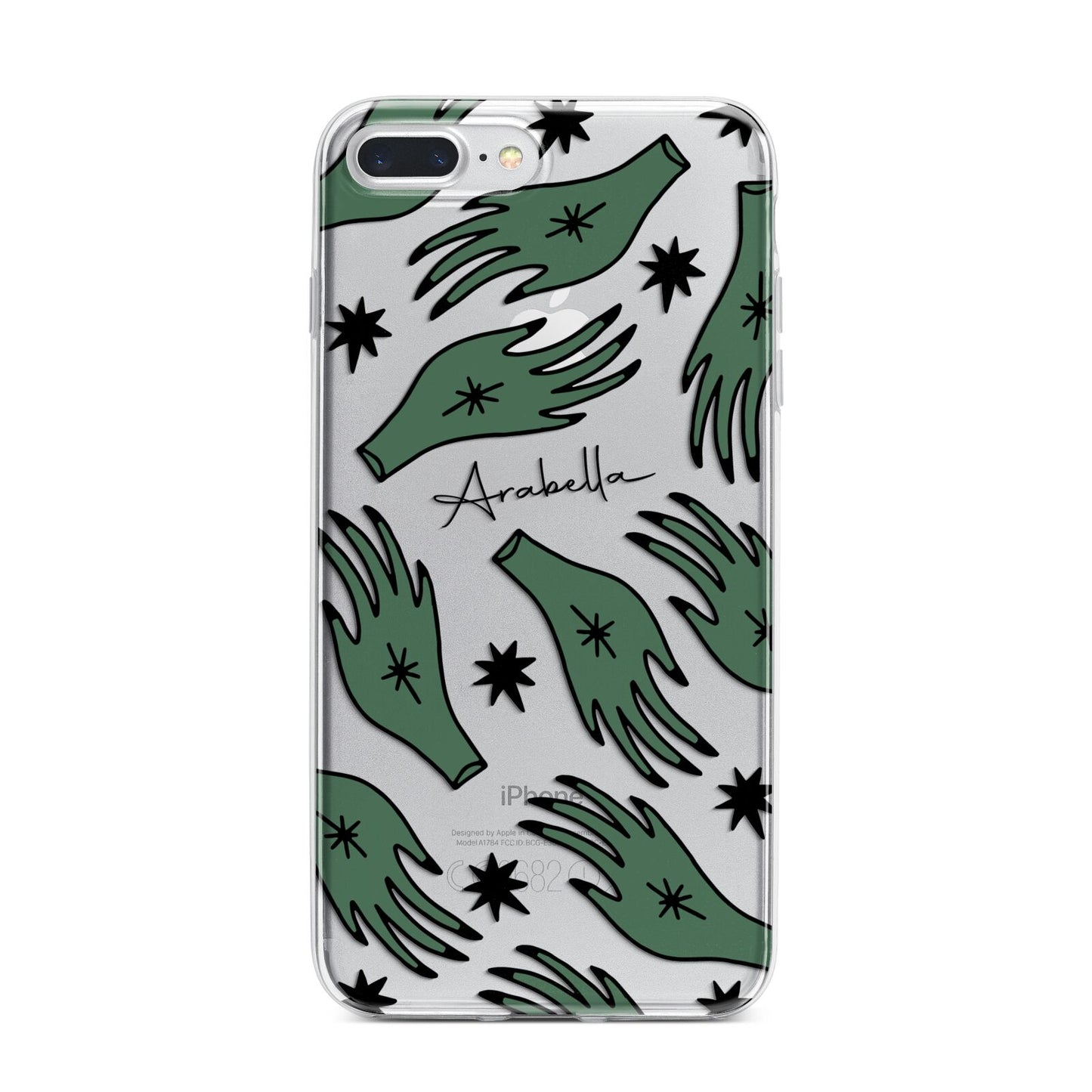 Green Star Hands Personalised iPhone 7 Plus Bumper Case on Silver iPhone