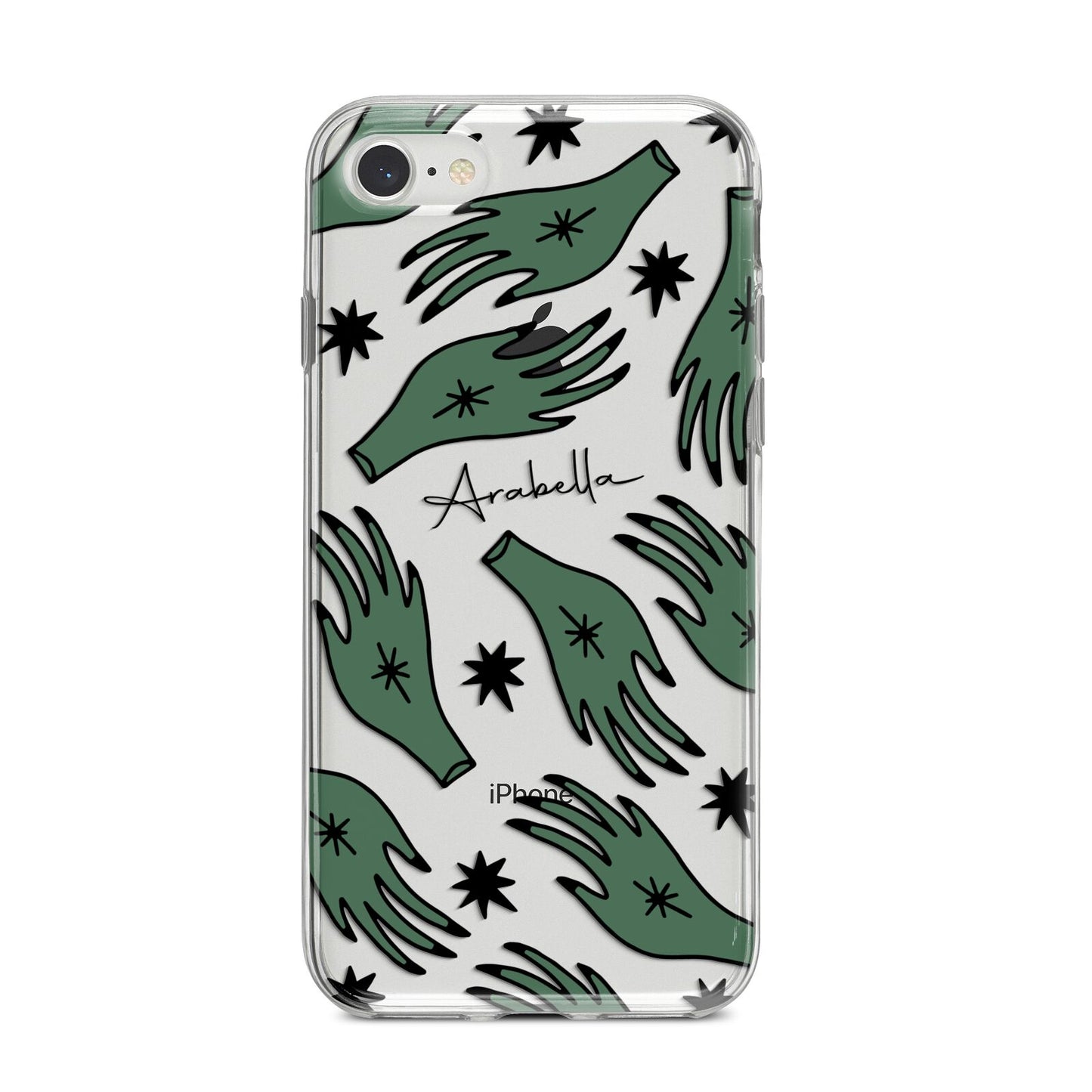 Green Star Hands Personalised iPhone 8 Bumper Case on Silver iPhone