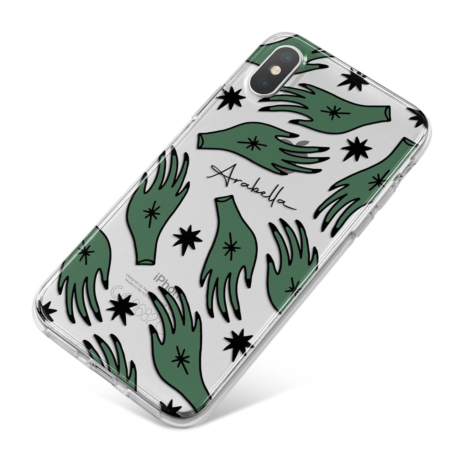Green Star Hands Personalised iPhone X Bumper Case on Silver iPhone