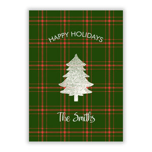 Personalisierte Grußkarte mit grünem Tartan-Weihnachtsbaum