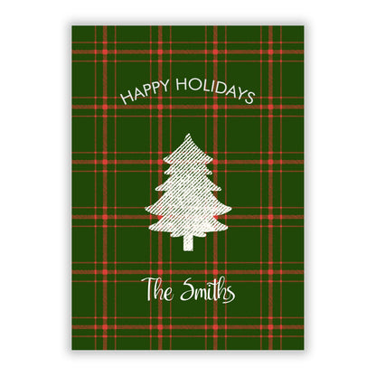 Green Tartan Christmas Tree Personalised A5 Flat Greetings Card