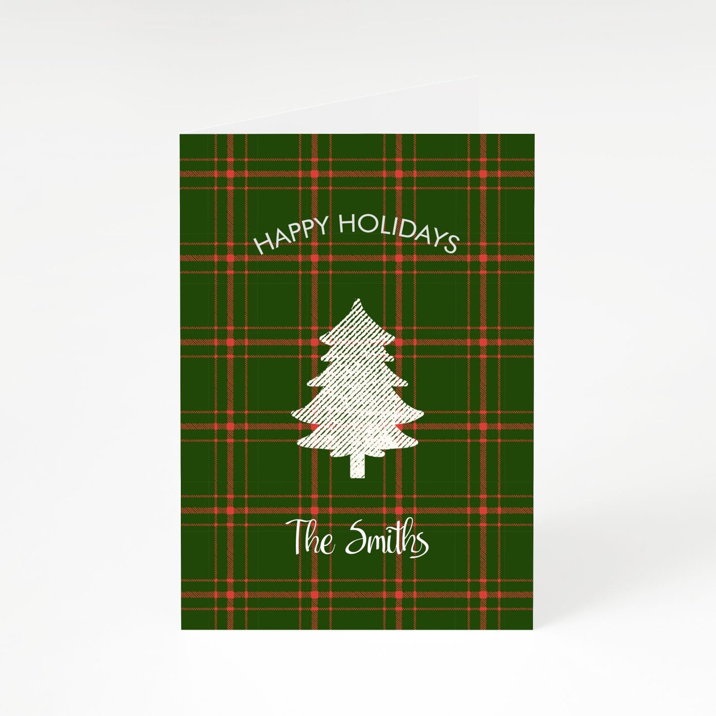 Green Tartan Christmas Tree Personalised A5 Greetings Card