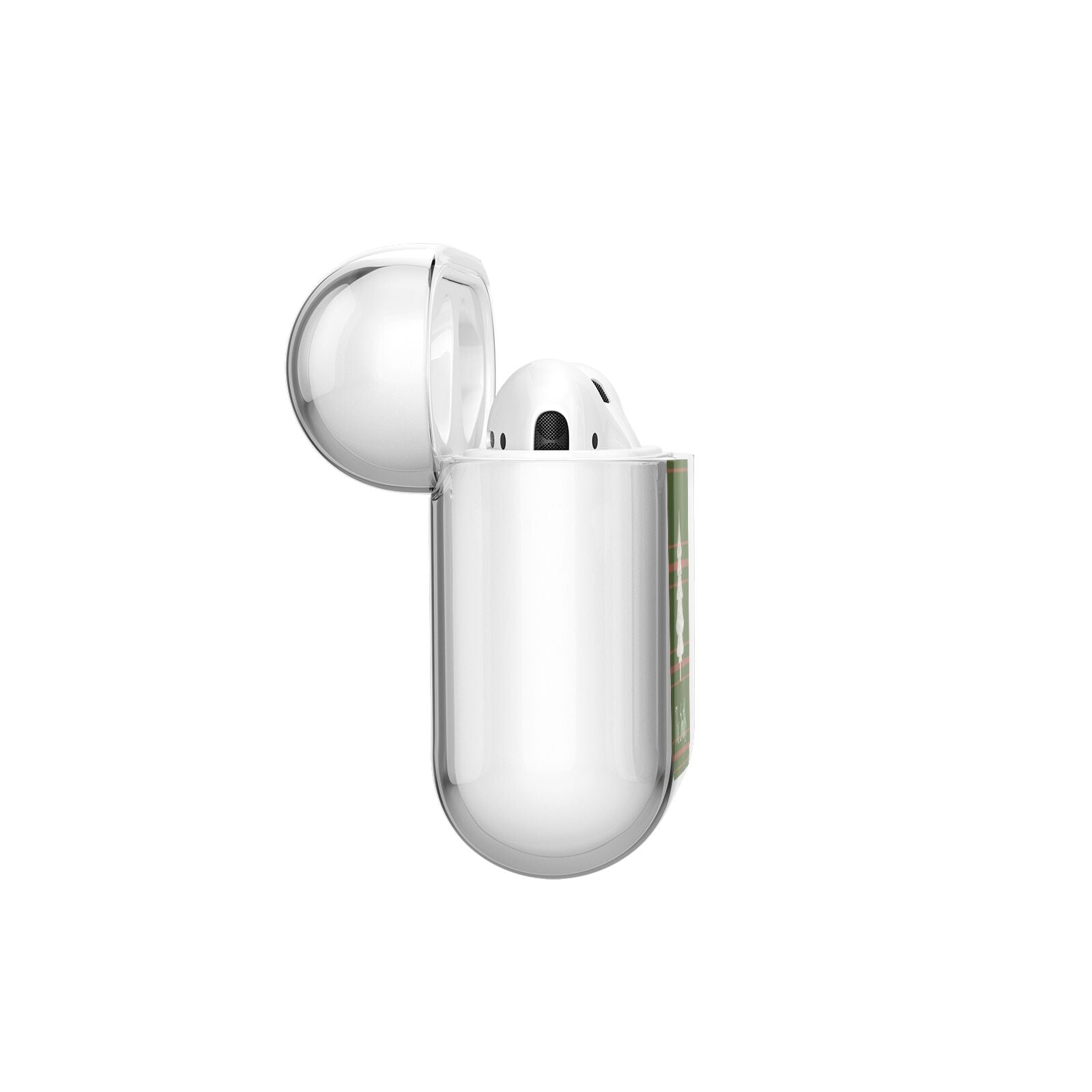 Green Tartan Christmas Tree Personalised AirPods Case Side Angle