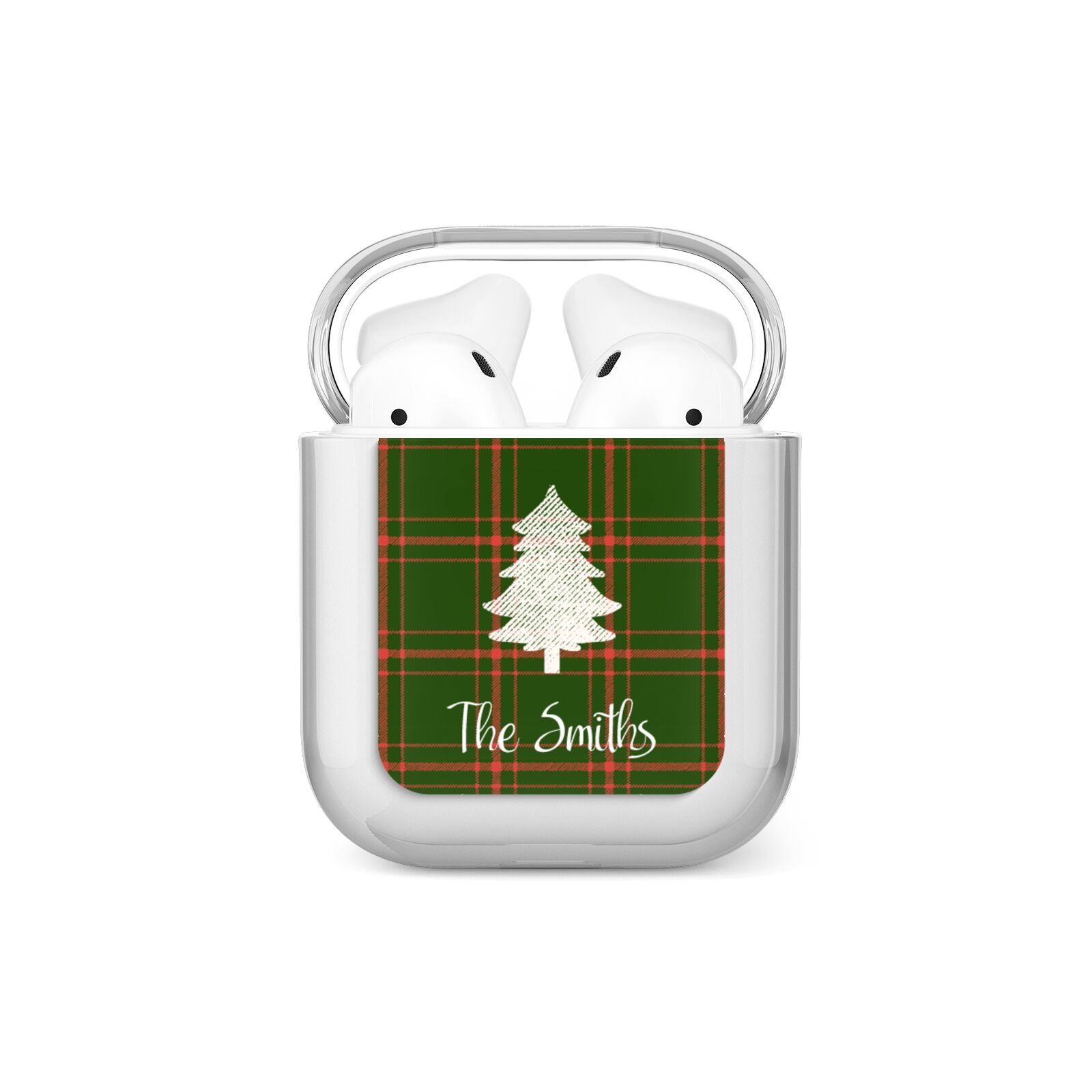 Green Tartan Christmas Tree Personalised AirPods Case