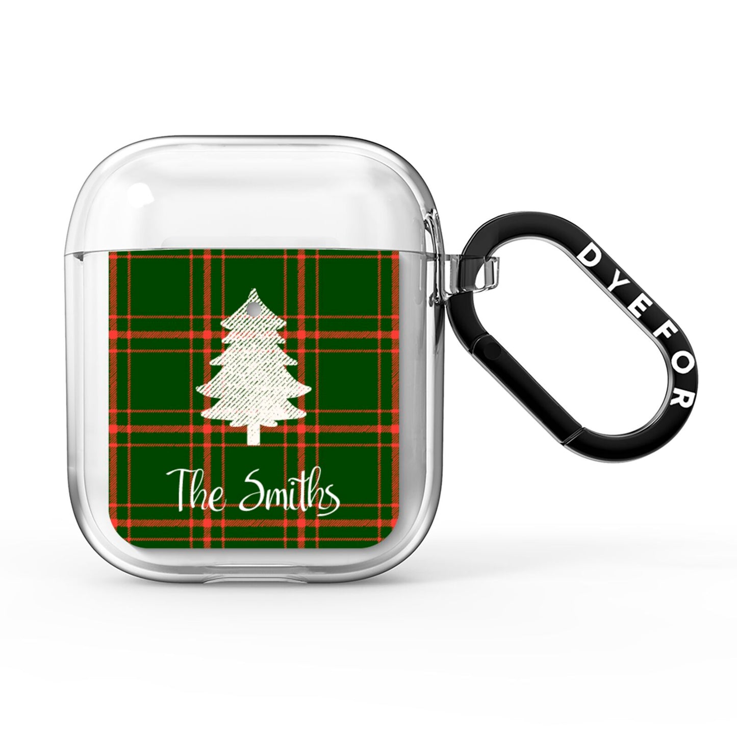 Green Tartan Christmas Tree Personalised AirPods Clear Case