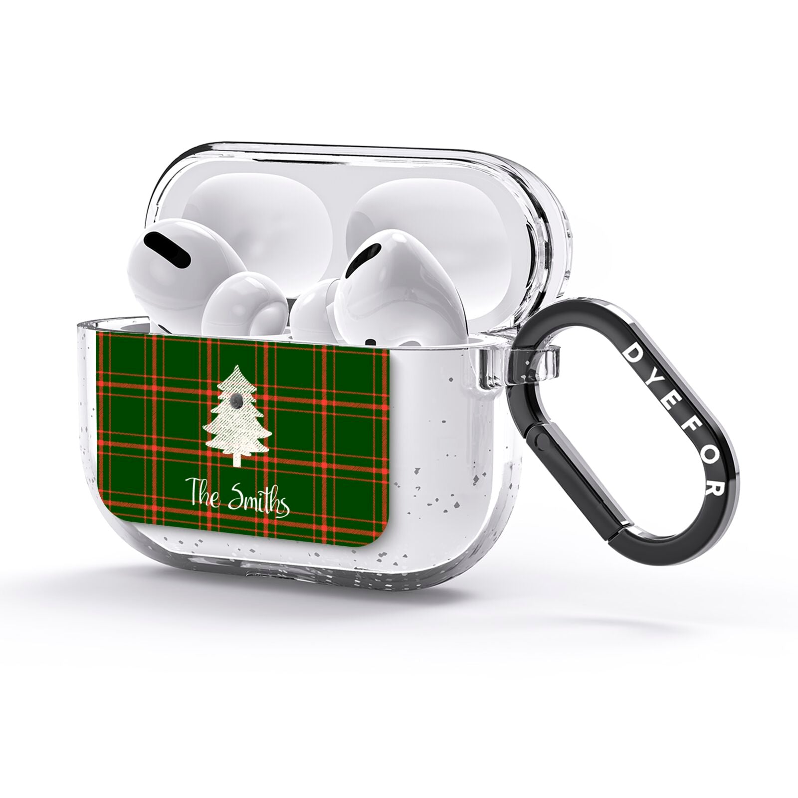 Green Tartan Christmas Tree Personalised AirPods Glitter Case 3rd Gen Side Image