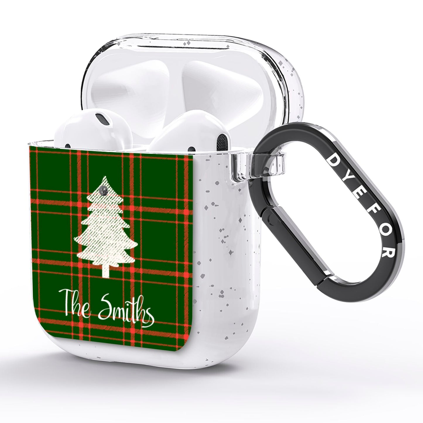 Green Tartan Christmas Tree Personalised AirPods Glitter Case Side Image