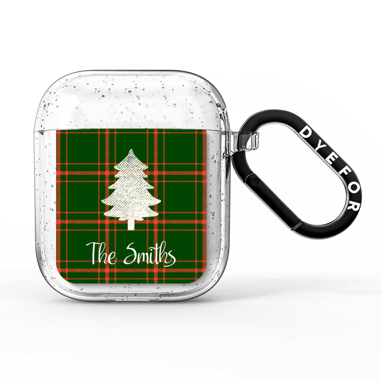 Green Tartan Christmas Tree Personalised AirPods Glitter Case