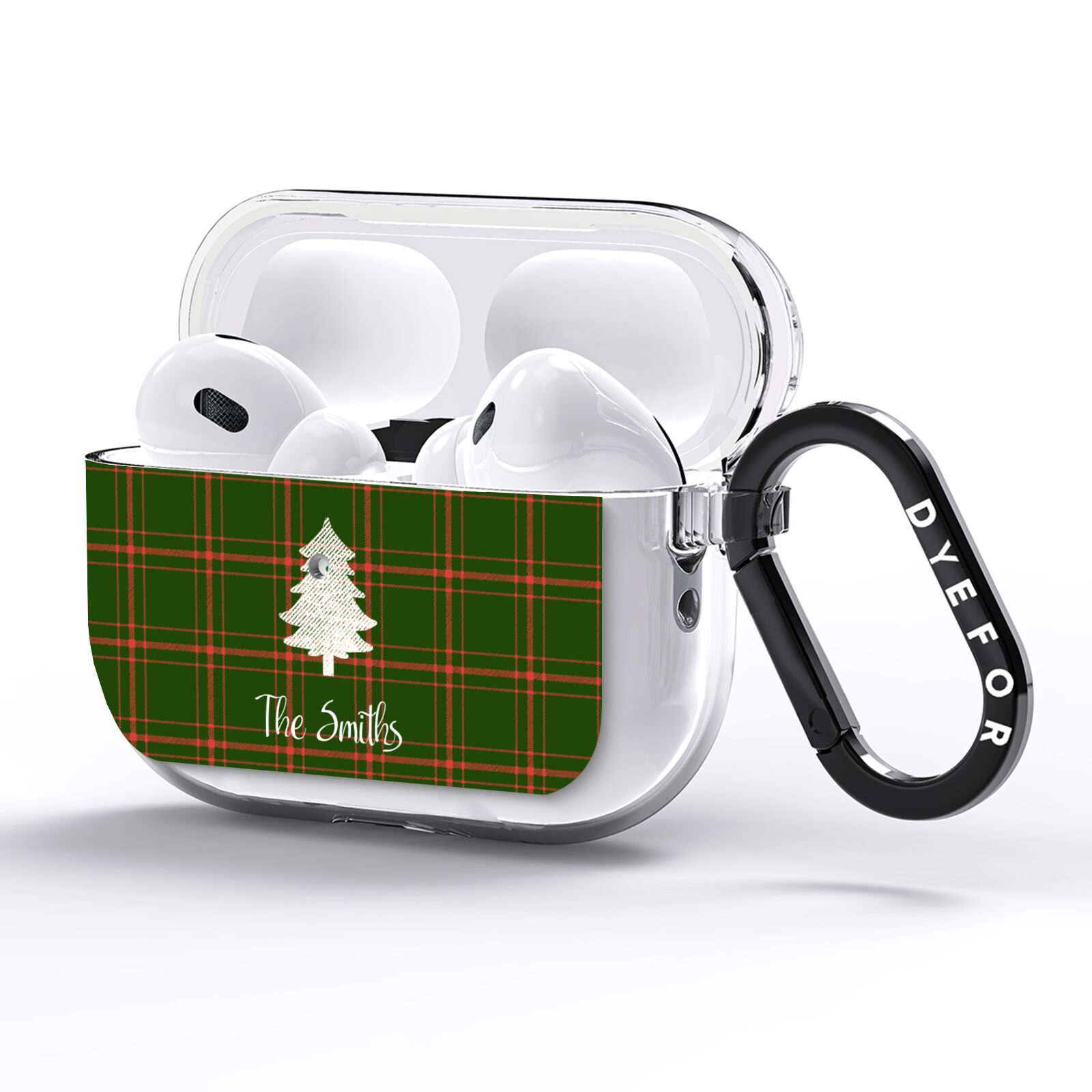 Green Tartan Christmas Tree Personalised AirPods Pro Clear Case Side Image