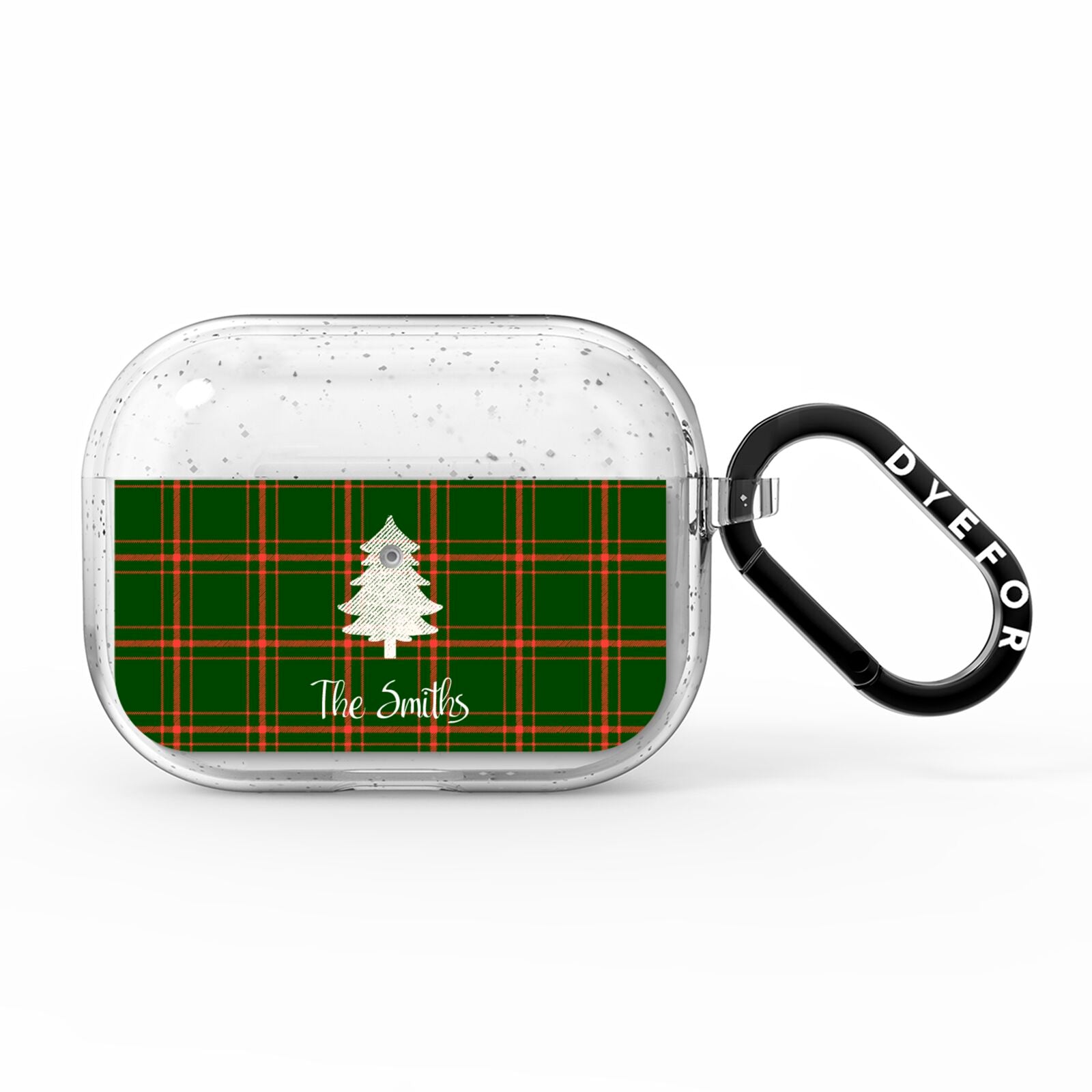 Green Tartan Christmas Tree Personalised AirPods Pro Glitter Case