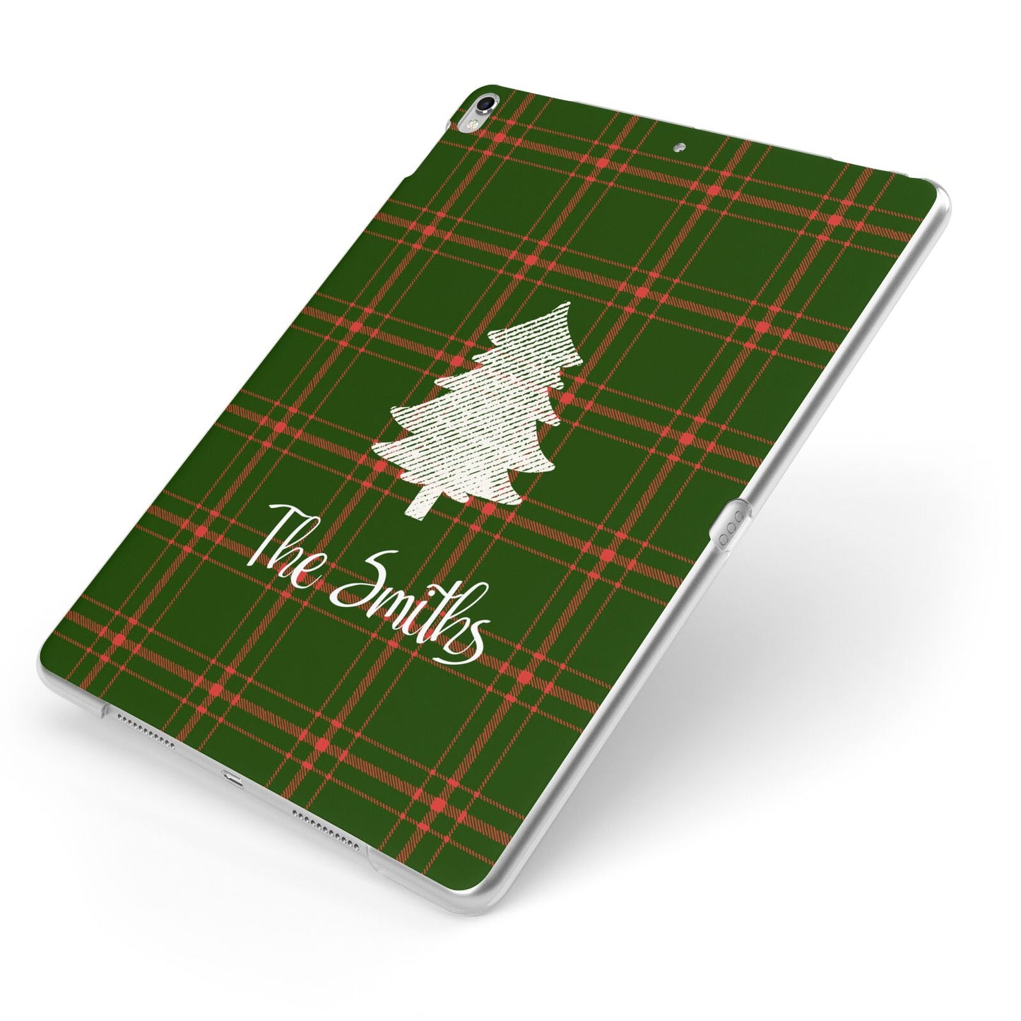 Green Tartan Christmas Tree Personalised Apple iPad Case on Silver iPad Side View