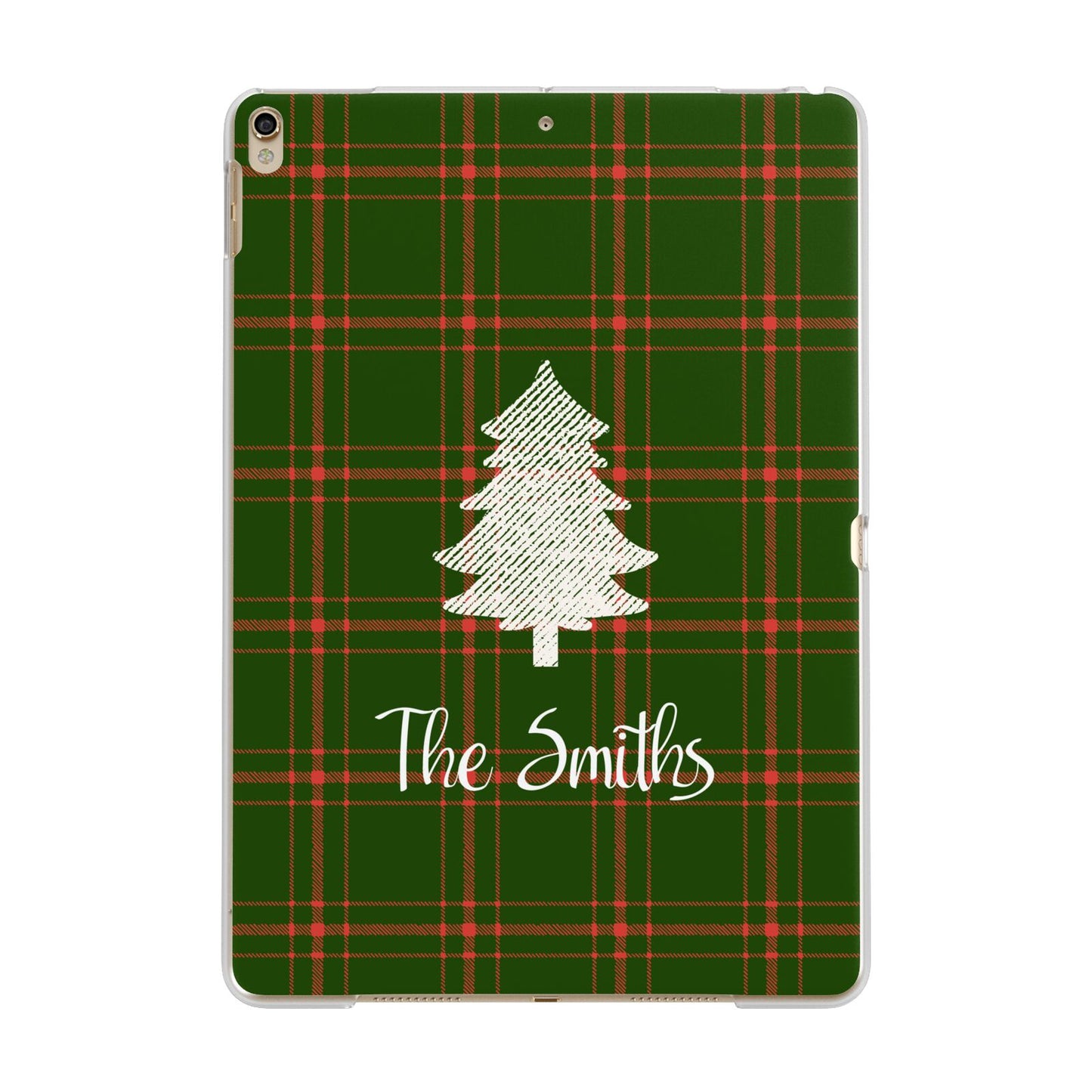 Green Tartan Christmas Tree Personalised Apple iPad Gold Case