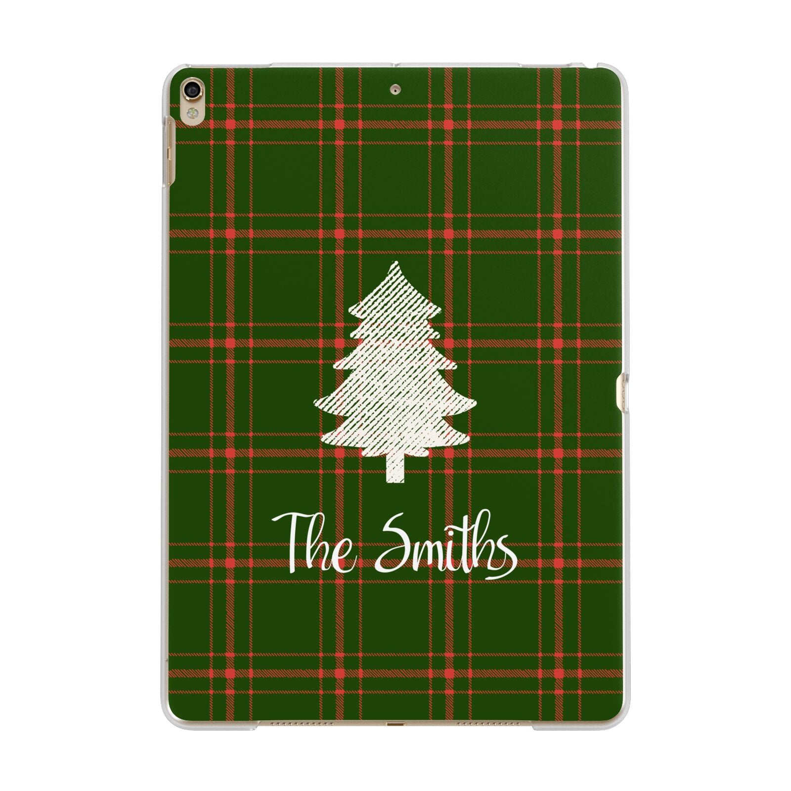 Green Tartan Christmas Tree Personalised Apple iPad Gold Case