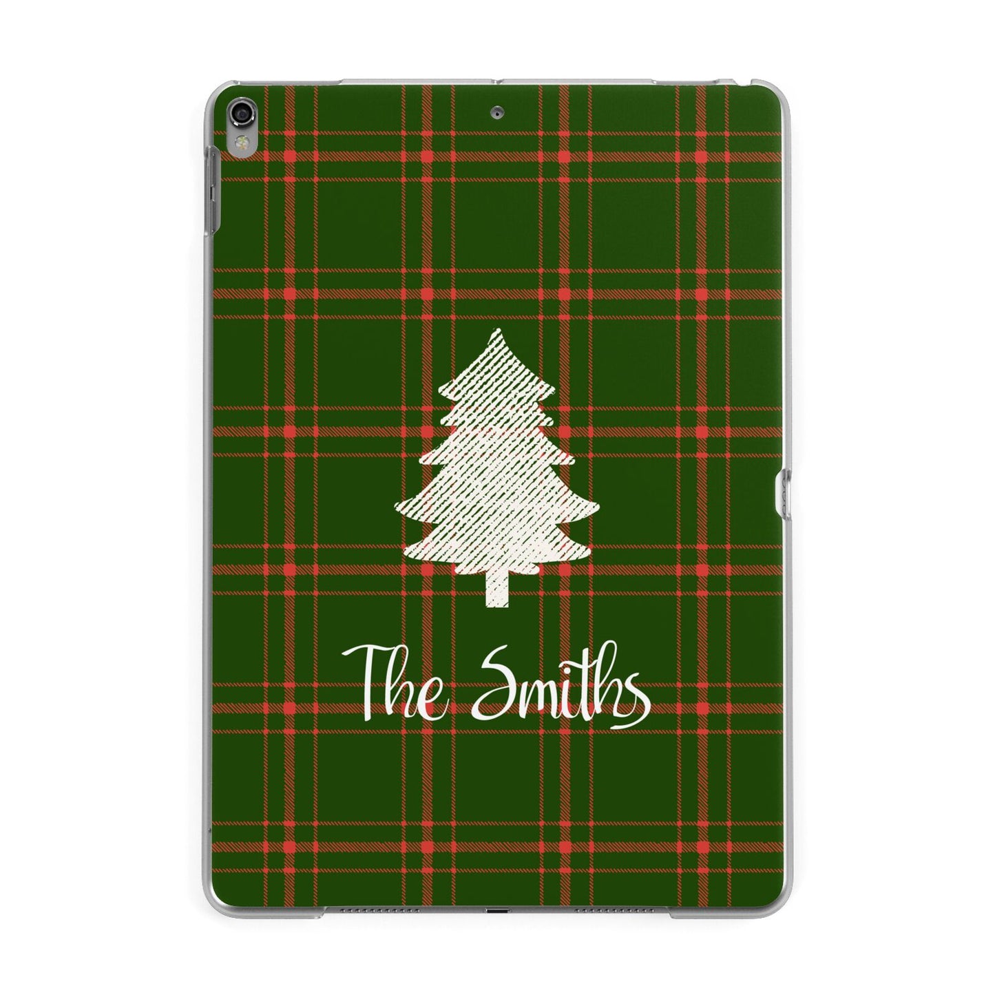 Green Tartan Christmas Tree Personalised Apple iPad Grey Case