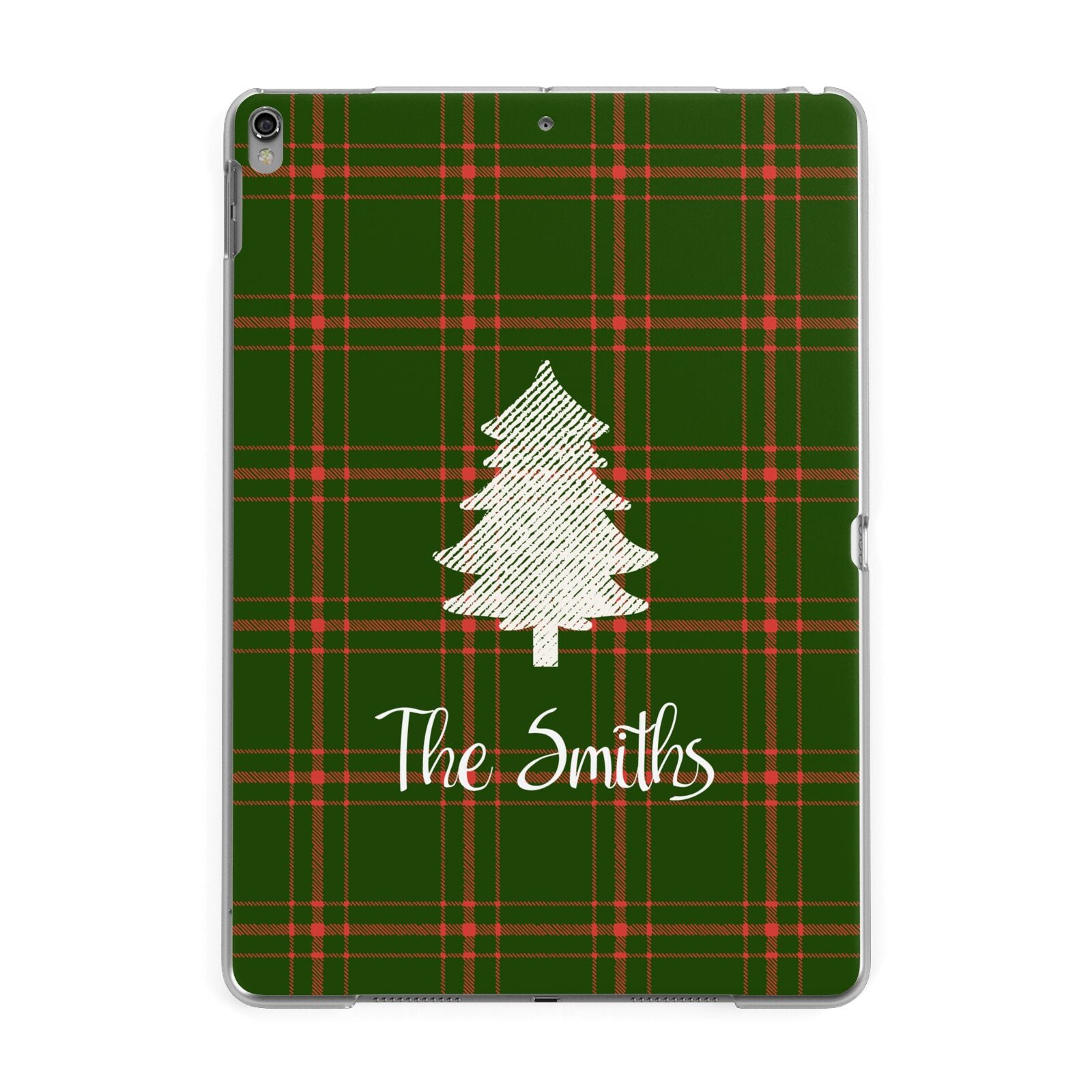 Green Tartan Christmas Tree Personalised Apple iPad Grey Case