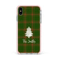 Green Tartan Christmas Tree Personalised Apple iPhone Xs Max Impact Case Pink Edge on Silver Phone