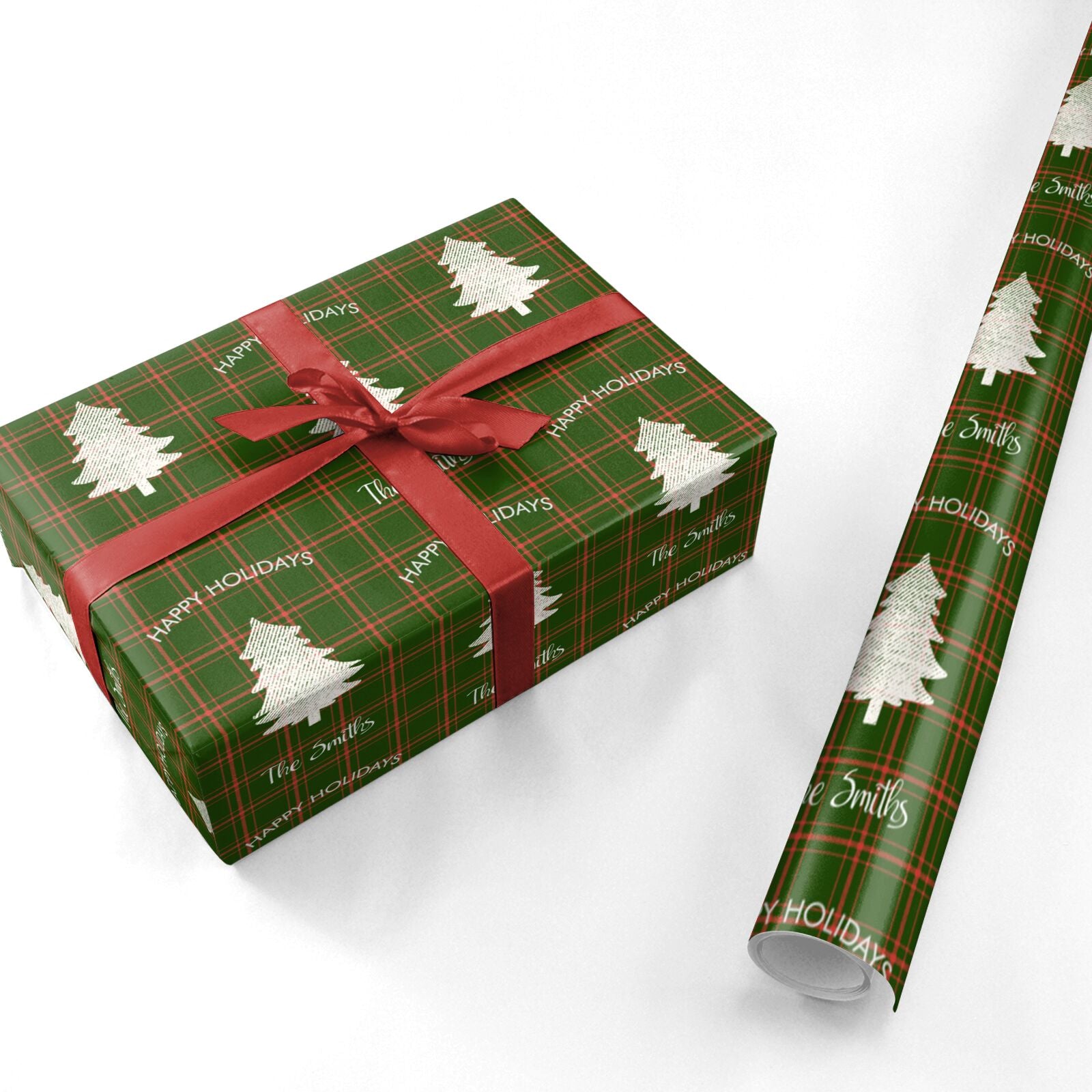 Green Tartan Christmas Tree Personalised Personalised Wrapping Paper