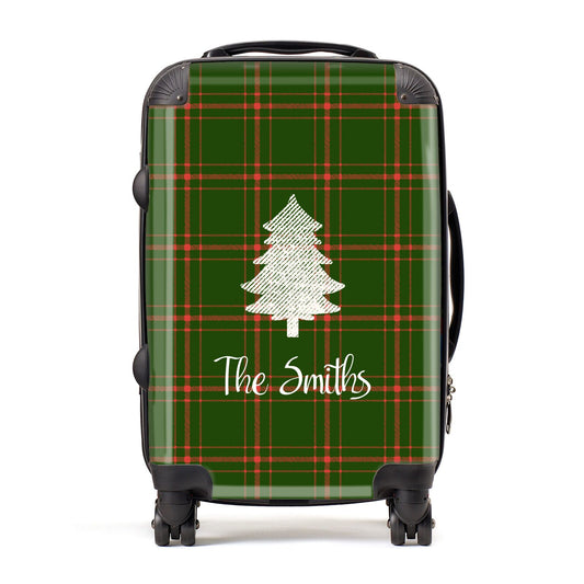 Green Tartan Christmas Tree Personalised Suitcase