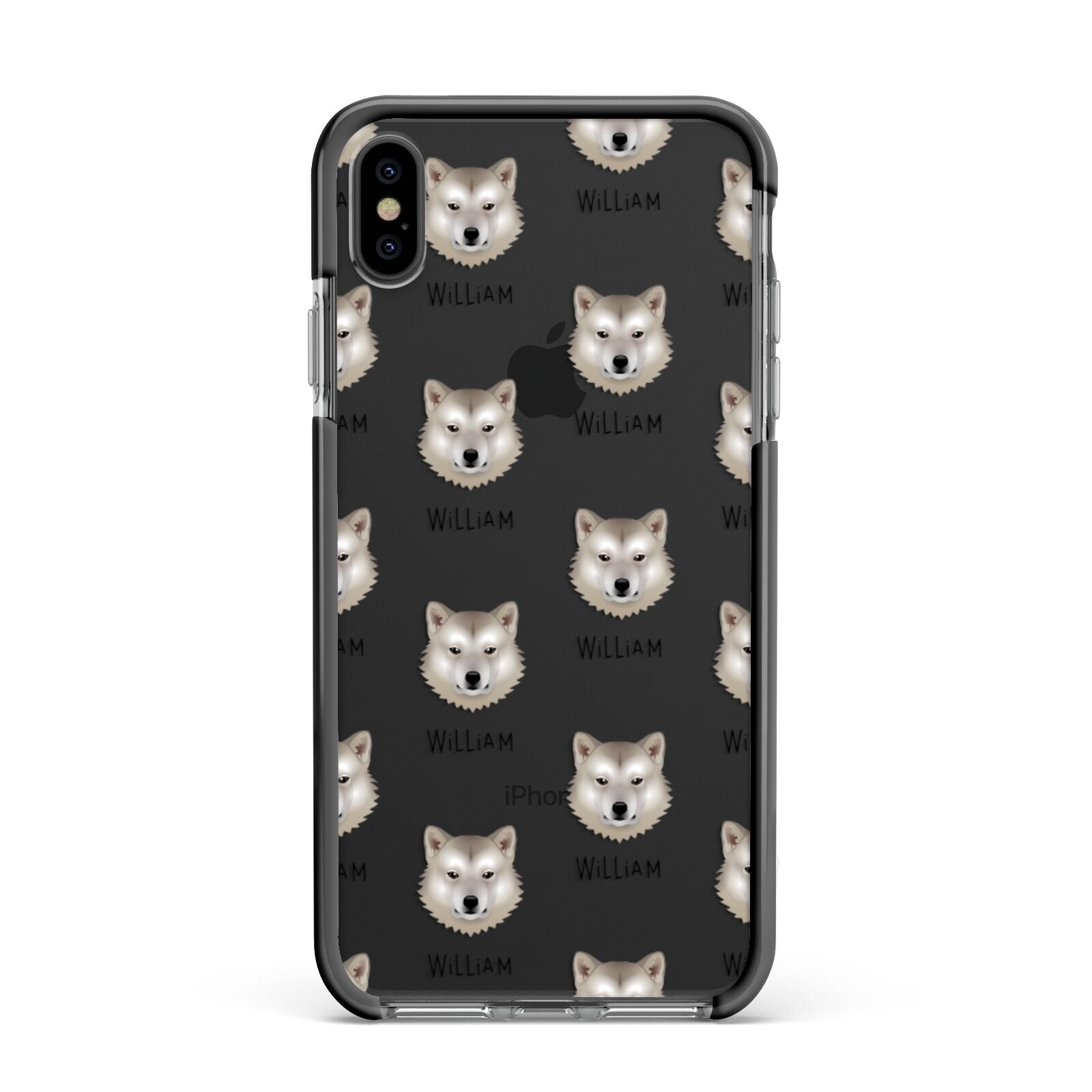 Greenland Dog Icon with Name Apple iPhone Xs Max Impact Case Black Edge on Black Phone