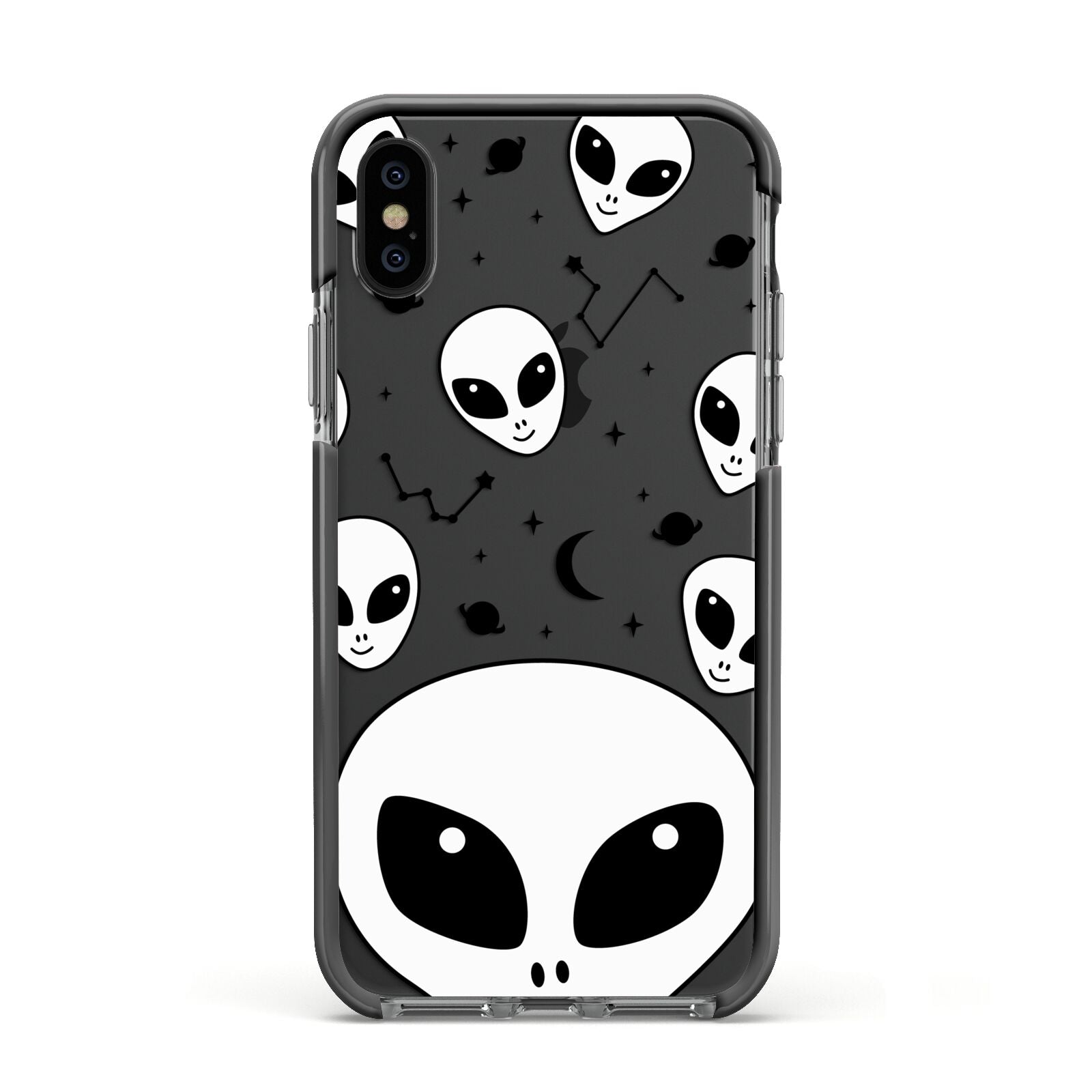 Grey Aliens Constellation Apple iPhone Xs Impact Case Black Edge on Black Phone