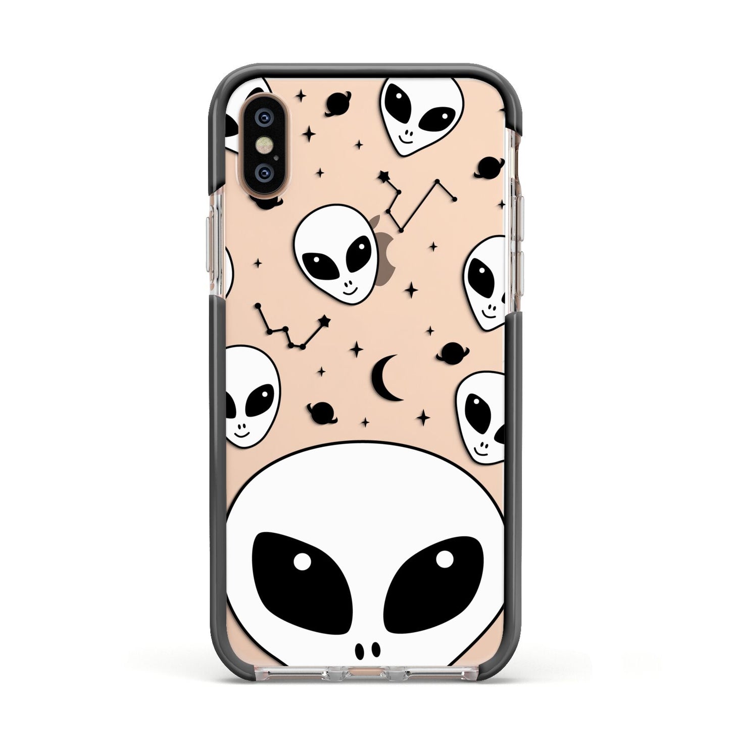 Grey Aliens Constellation Apple iPhone Xs Impact Case Black Edge on Gold Phone