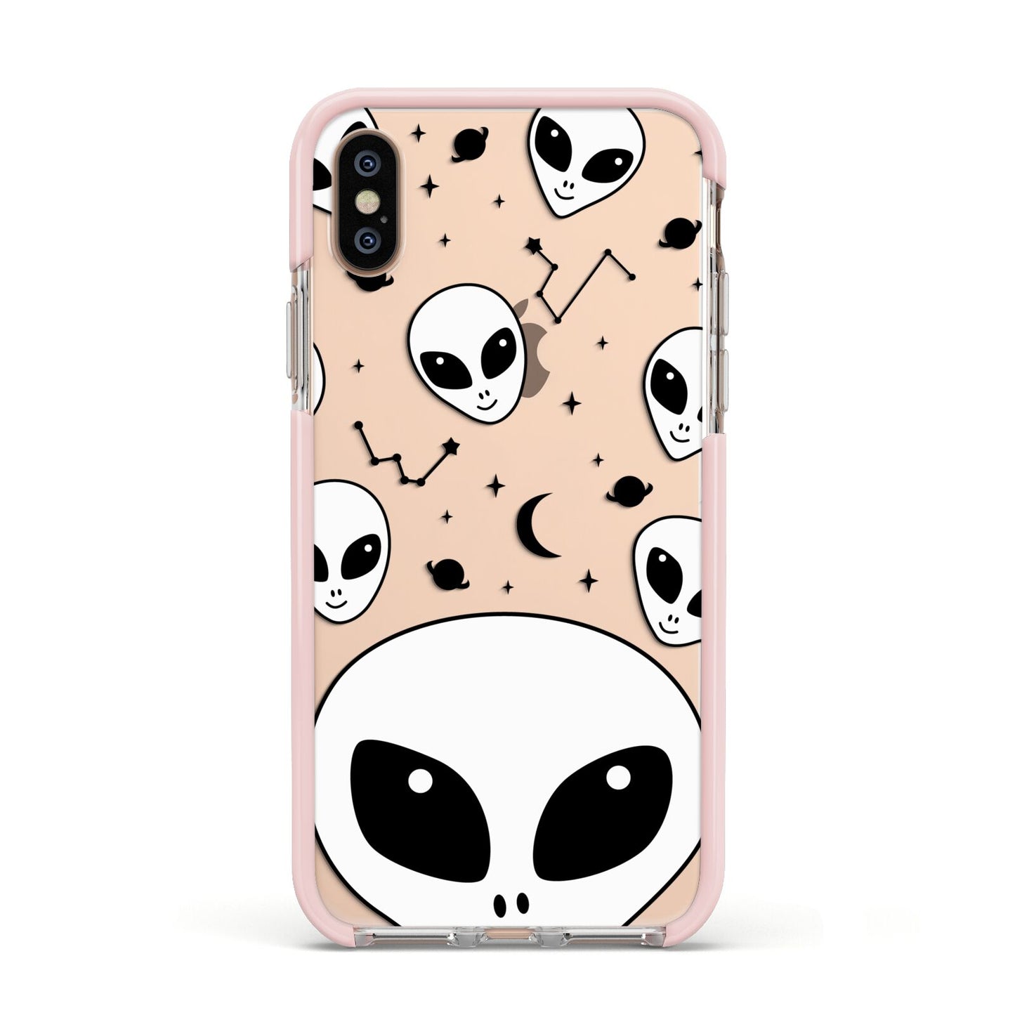 Grey Aliens Constellation Apple iPhone Xs Impact Case Pink Edge on Gold Phone