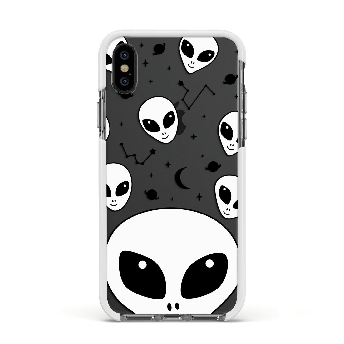 Grey Aliens Constellation Apple iPhone Xs Impact Case White Edge on Black Phone
