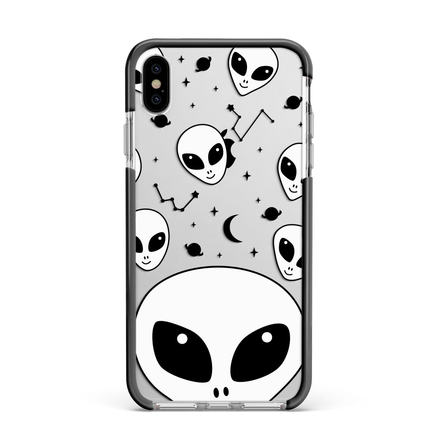 Grey Aliens Constellation Apple iPhone Xs Max Impact Case Black Edge on Silver Phone
