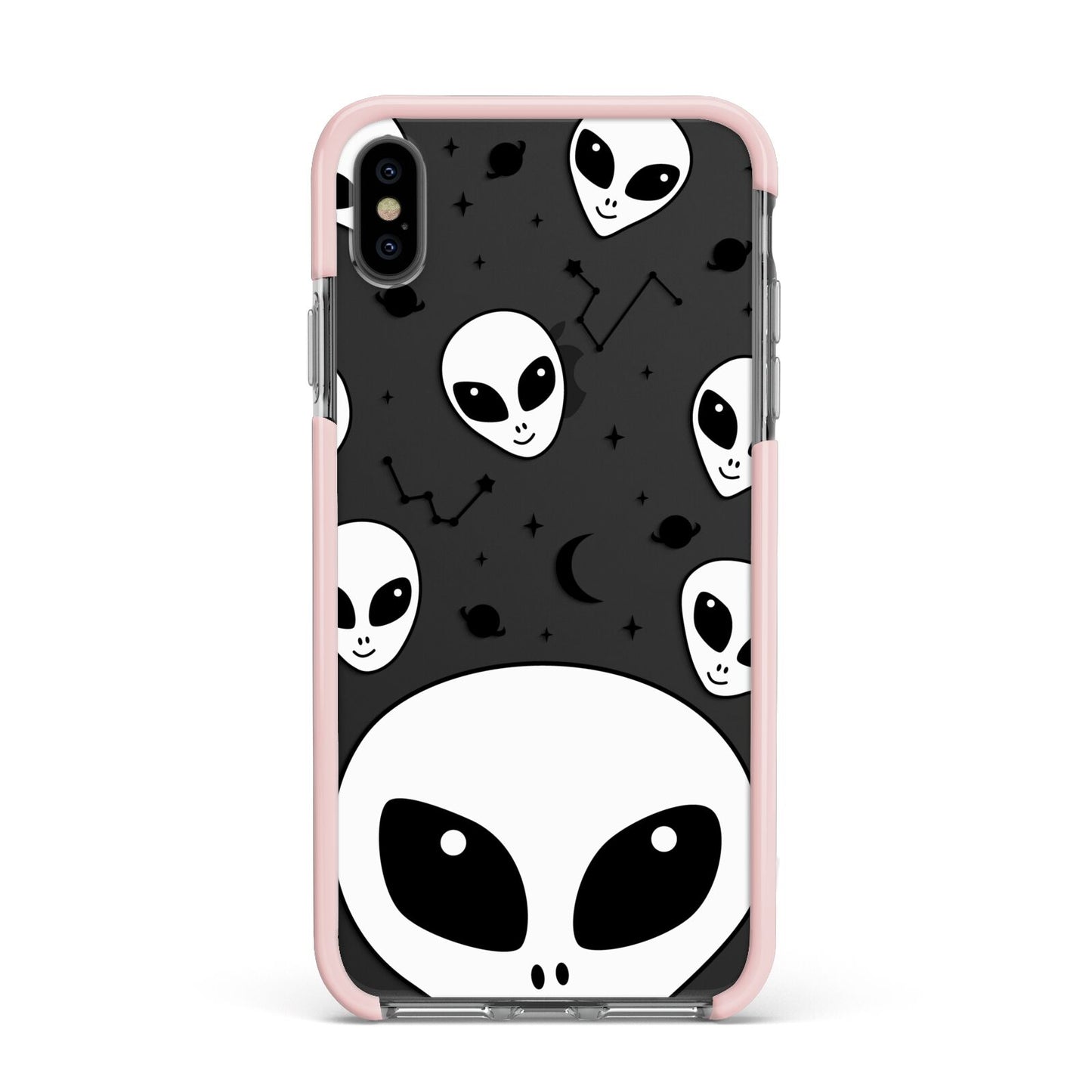 Grey Aliens Constellation Apple iPhone Xs Max Impact Case Pink Edge on Black Phone