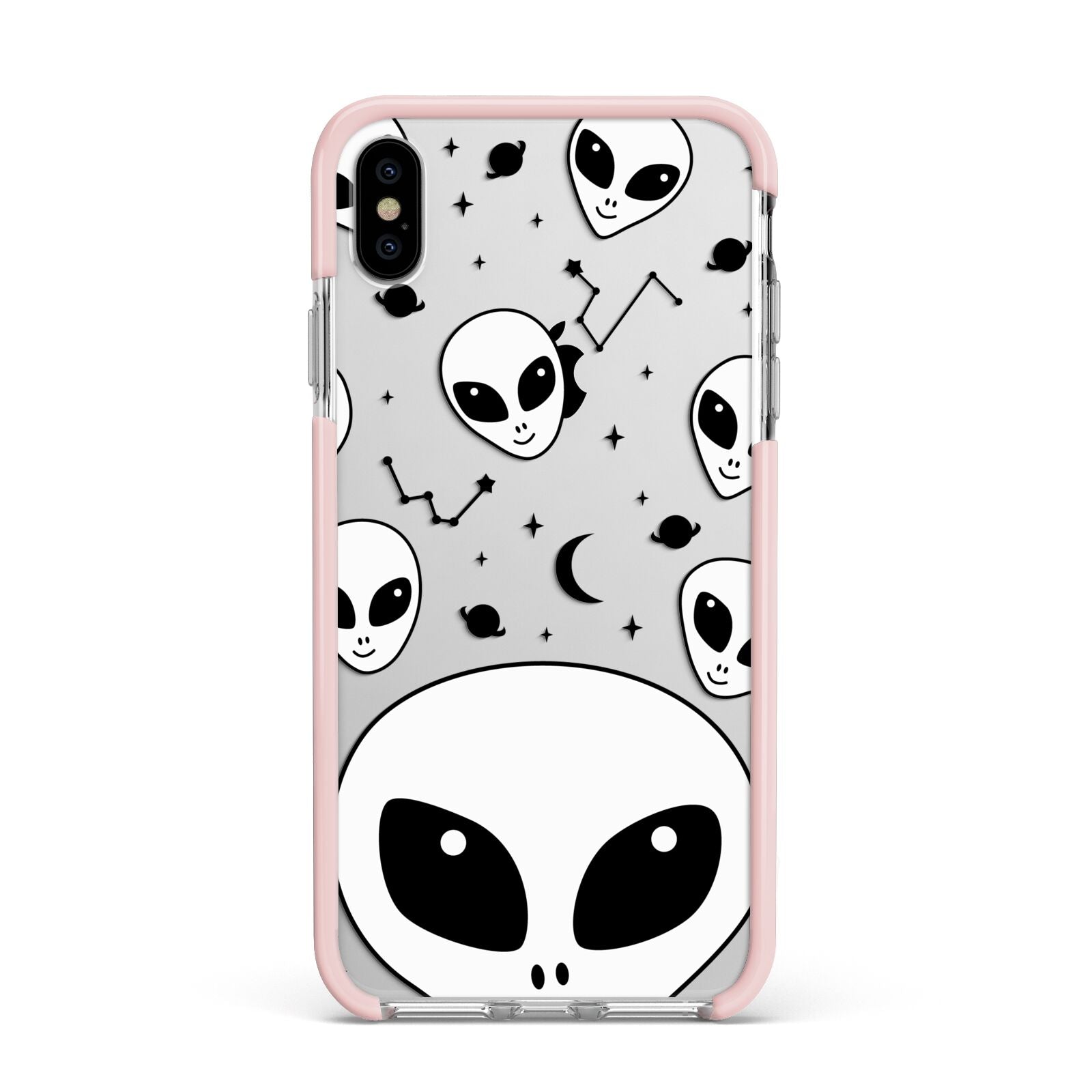 Grey Aliens Constellation Apple iPhone Xs Max Impact Case Pink Edge on Silver Phone