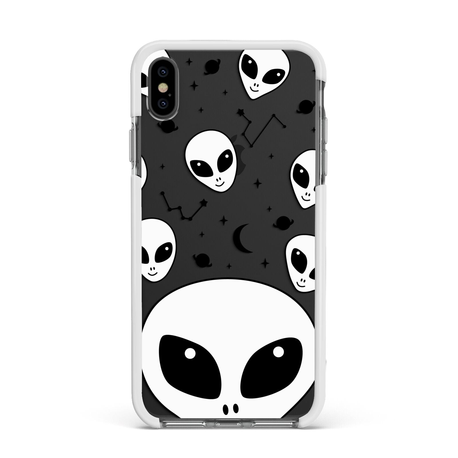 Grey Aliens Constellation Apple iPhone Xs Max Impact Case White Edge on Black Phone