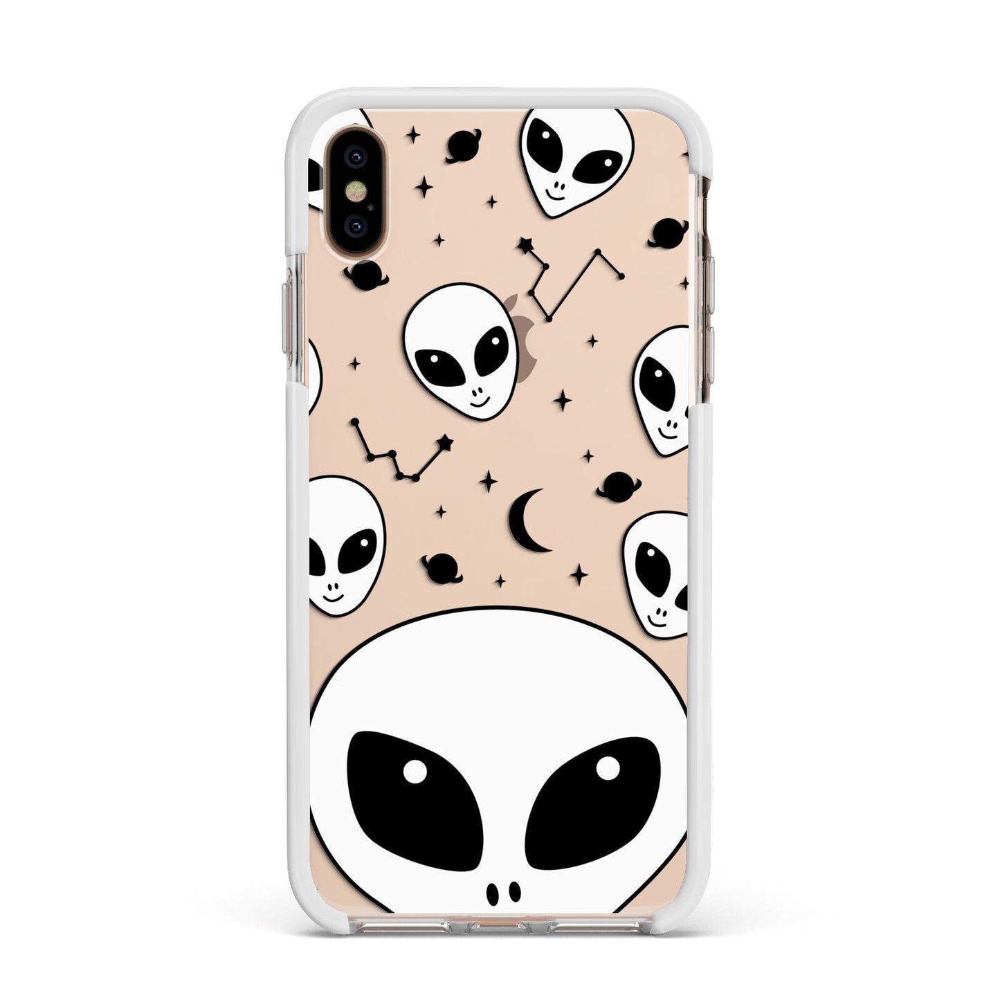 Grey Aliens Constellation Apple iPhone Xs Max Impact Case White Edge on Gold Phone