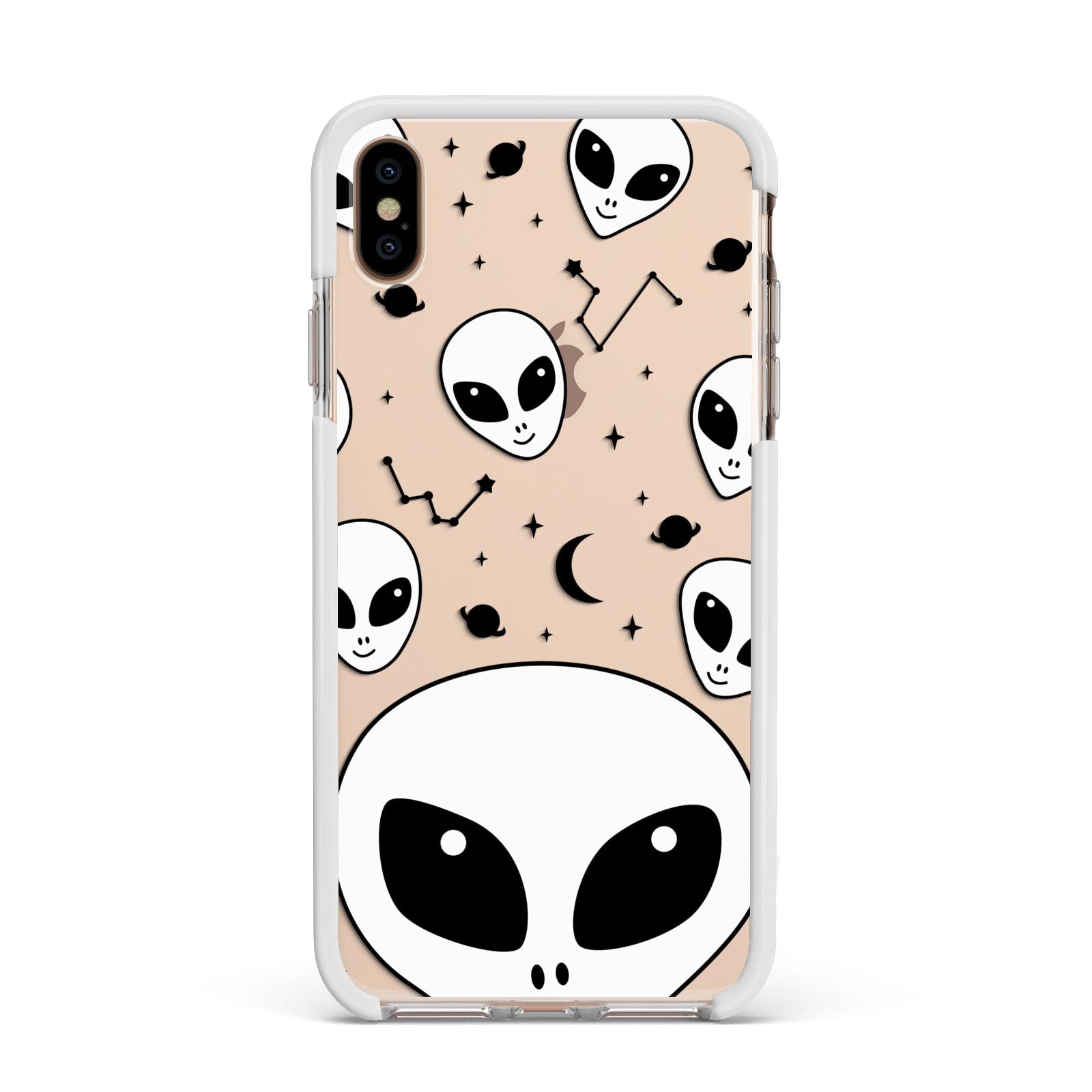 Grey Aliens Constellation Apple iPhone Xs Max Impact Case White Edge on Gold Phone